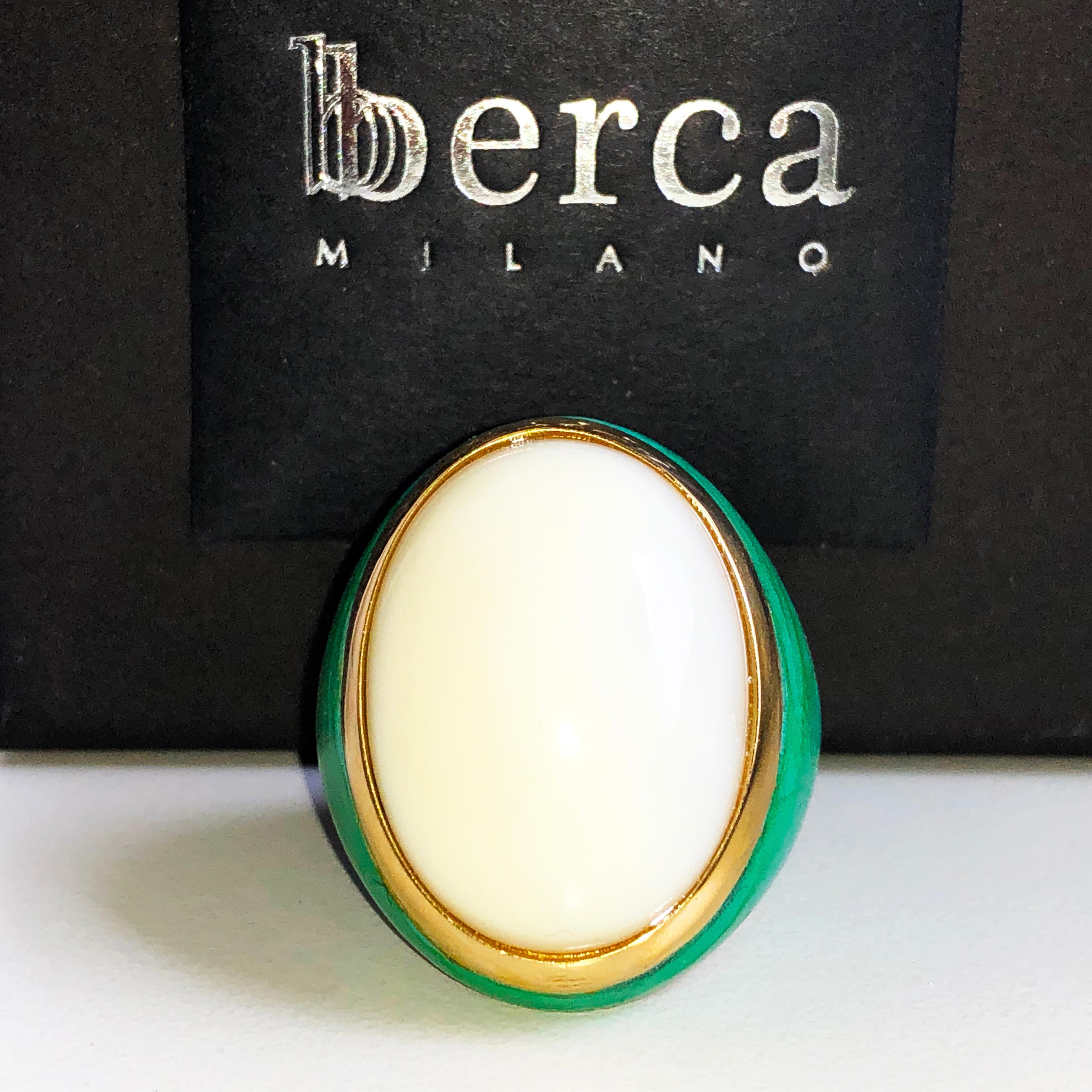 Berca One of a Kind 20 Kt Natural White Opal Oxidized Brass Gold Cocktail Ring For Sale 7
