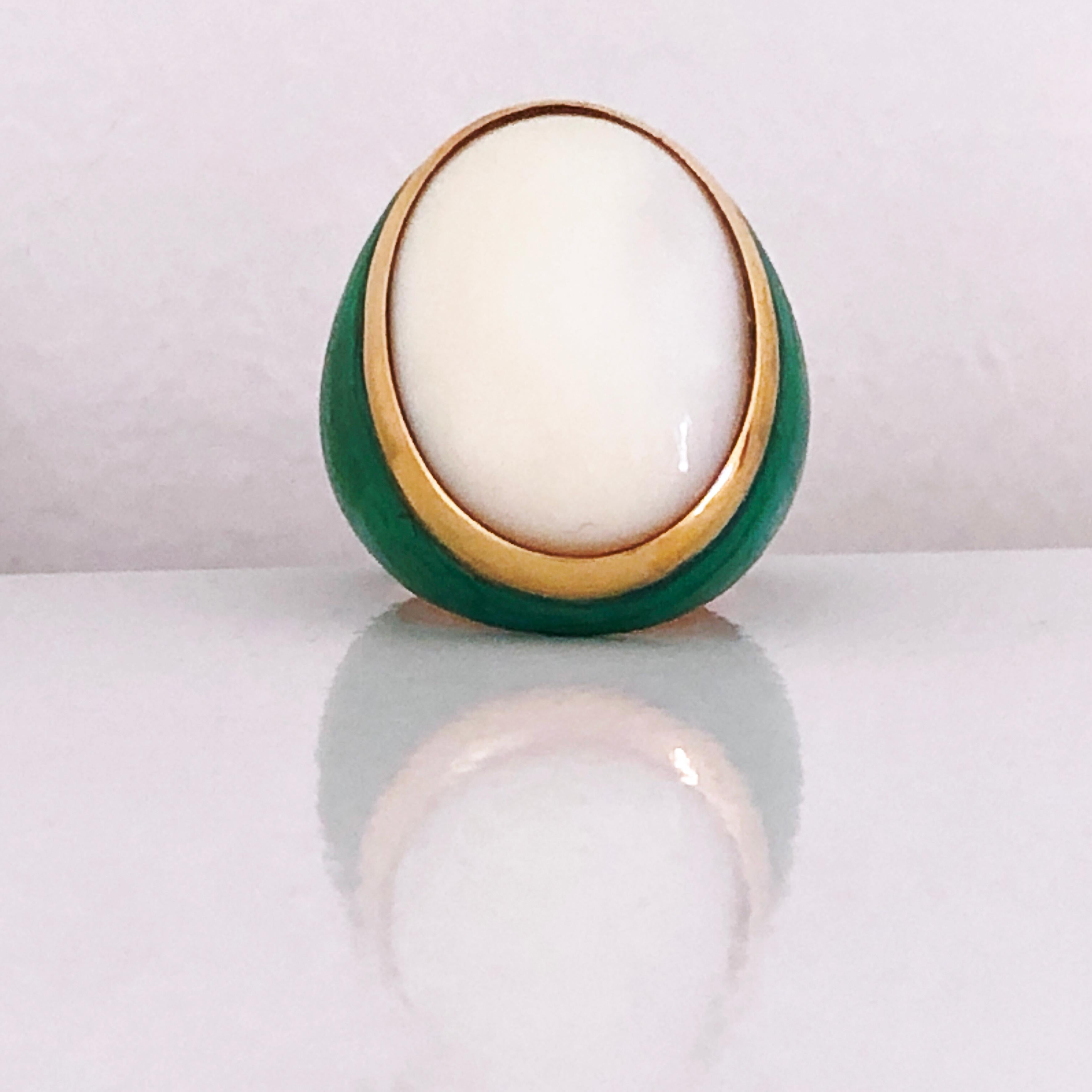 Contemporary Berca One of a Kind 20 Kt Natural White Opal Oxidized Brass Gold Cocktail Ring For Sale