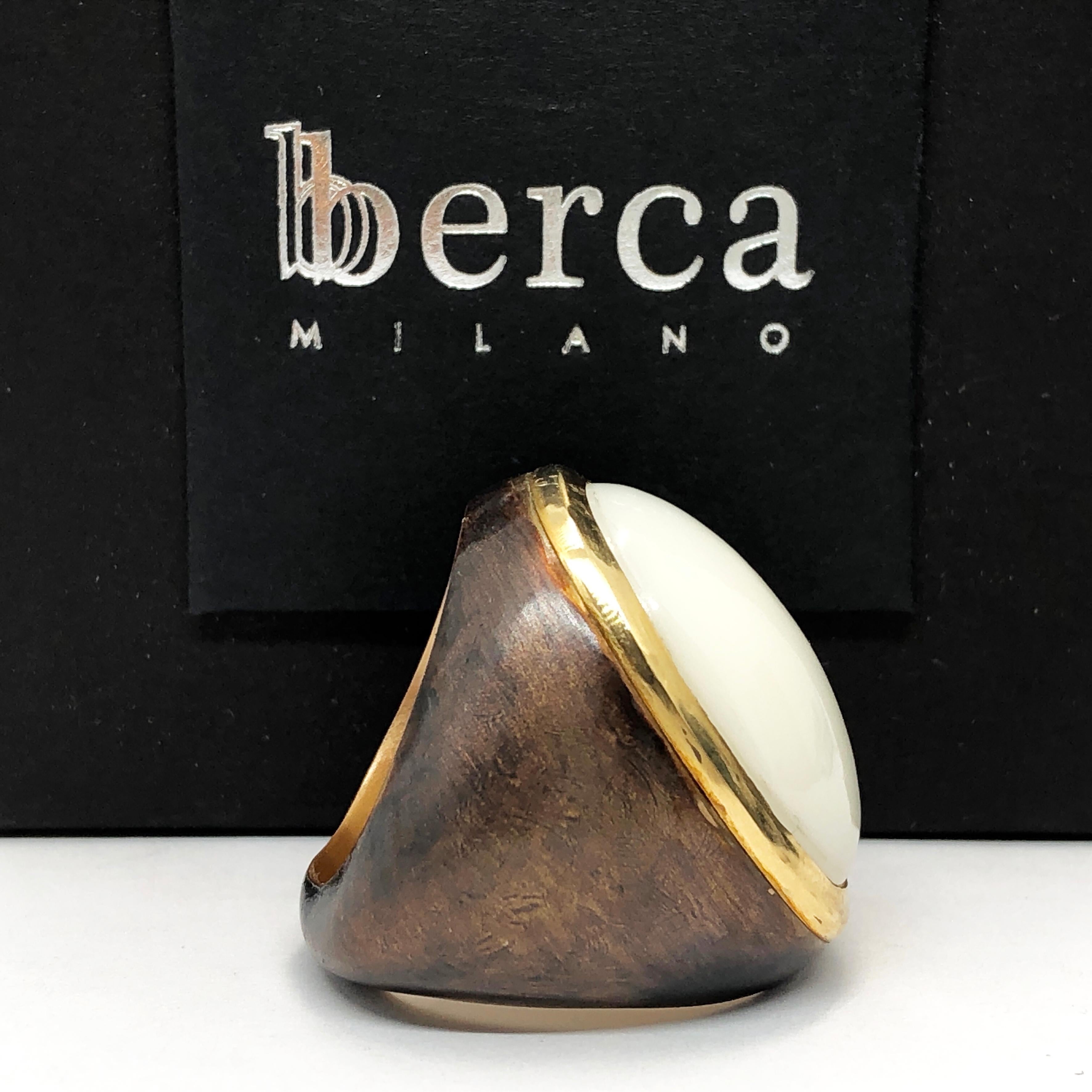 Oval Cut Berca One-of-a-Kind 20 Kt Natural White Opal Oxidized Brass Gold Cocktail Ring