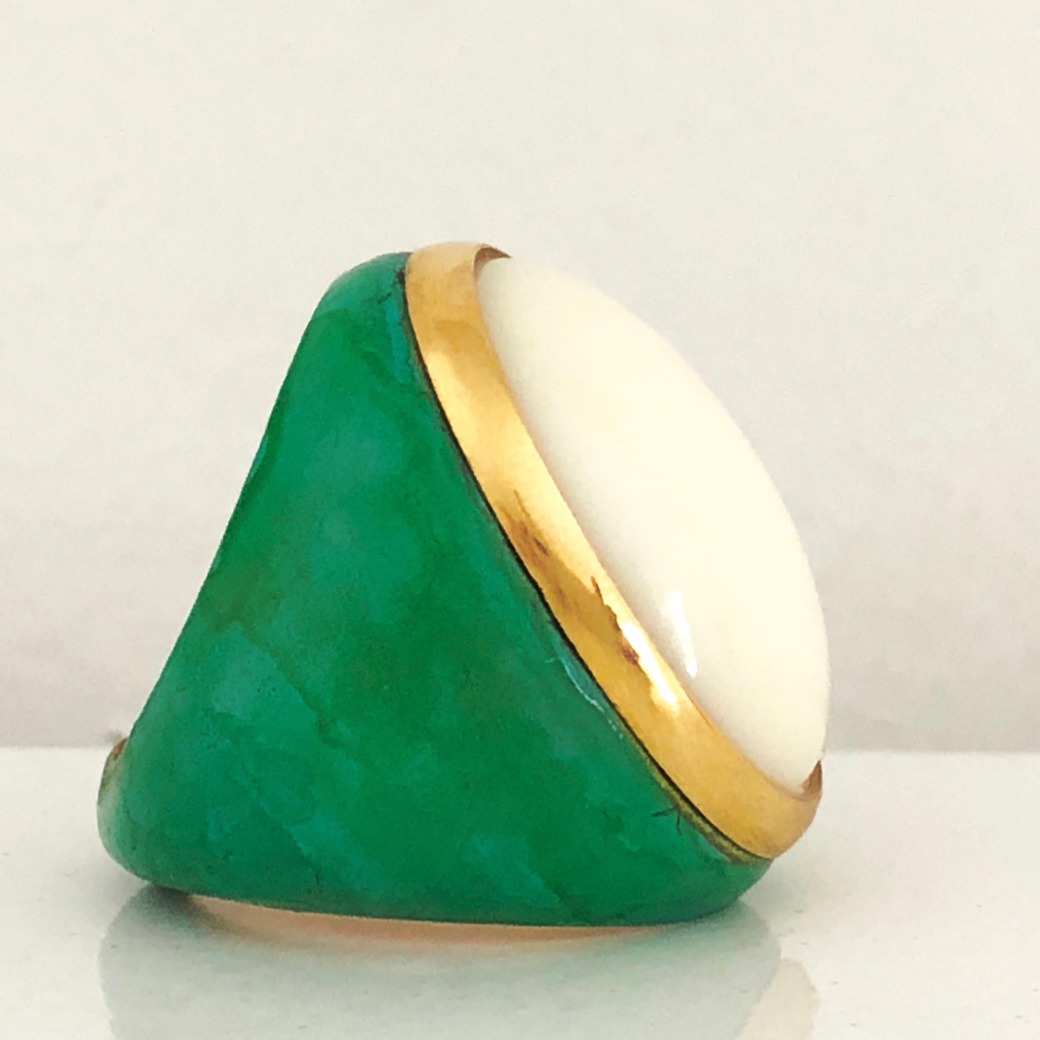 Berca One of a Kind 20 Kt Natural White Opal Oxidized Brass Gold Cocktail Ring In New Condition For Sale In Valenza, IT