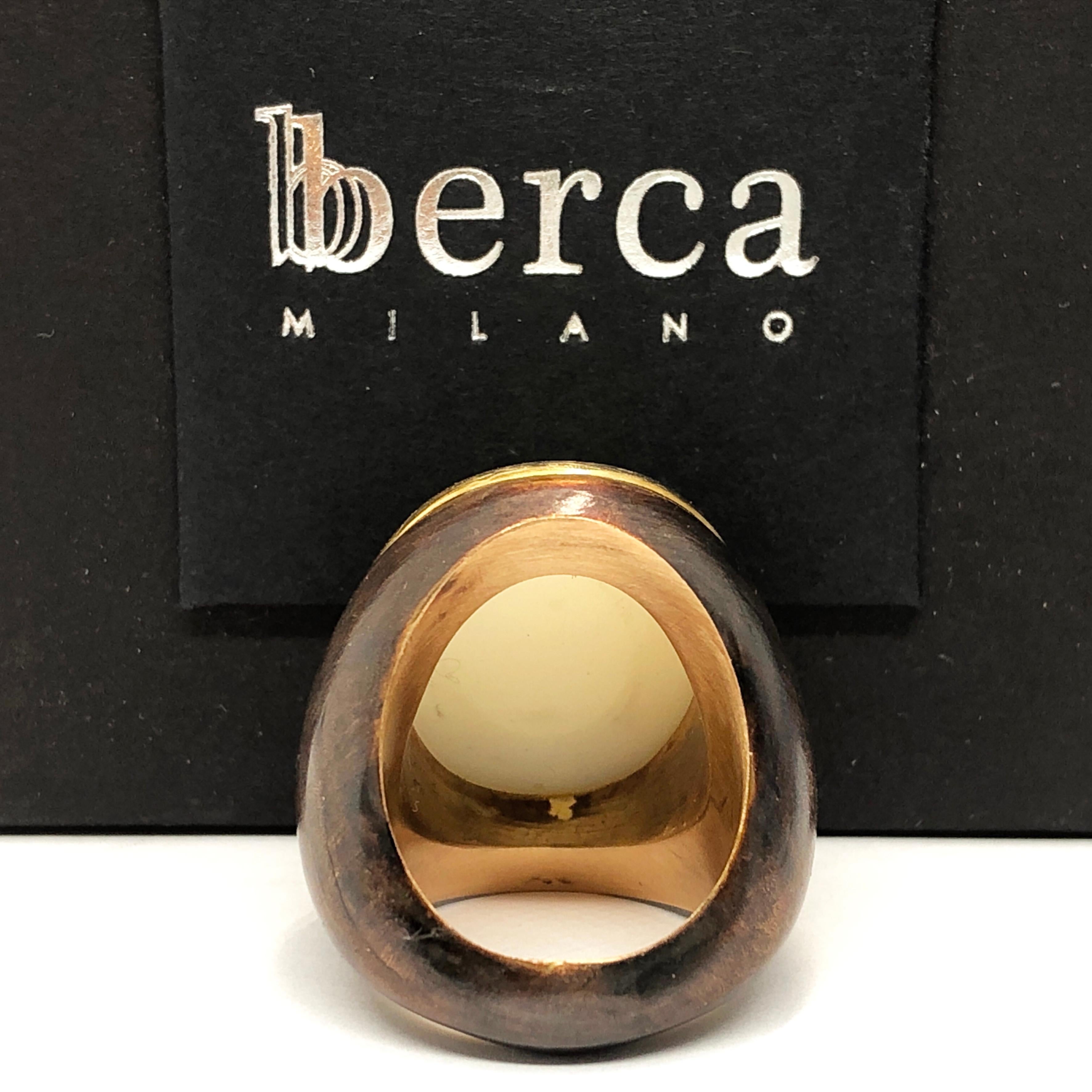 Berca One-of-a-Kind 20 Kt Natural White Opal Oxidized Brass Gold Cocktail Ring In New Condition In Valenza, IT