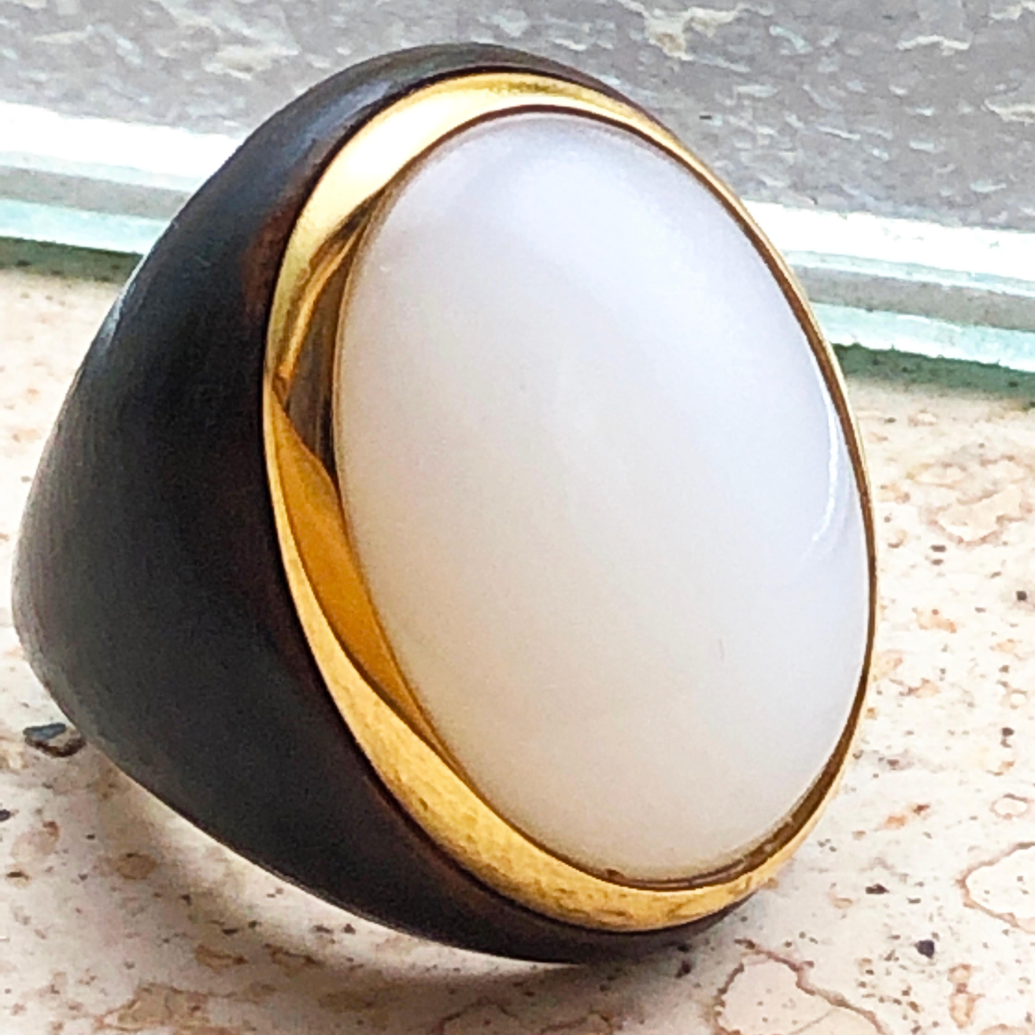 One-of-a-kind 20 Carat Natural White Opal Oxidized Brass Gold Cocktail Ring 1