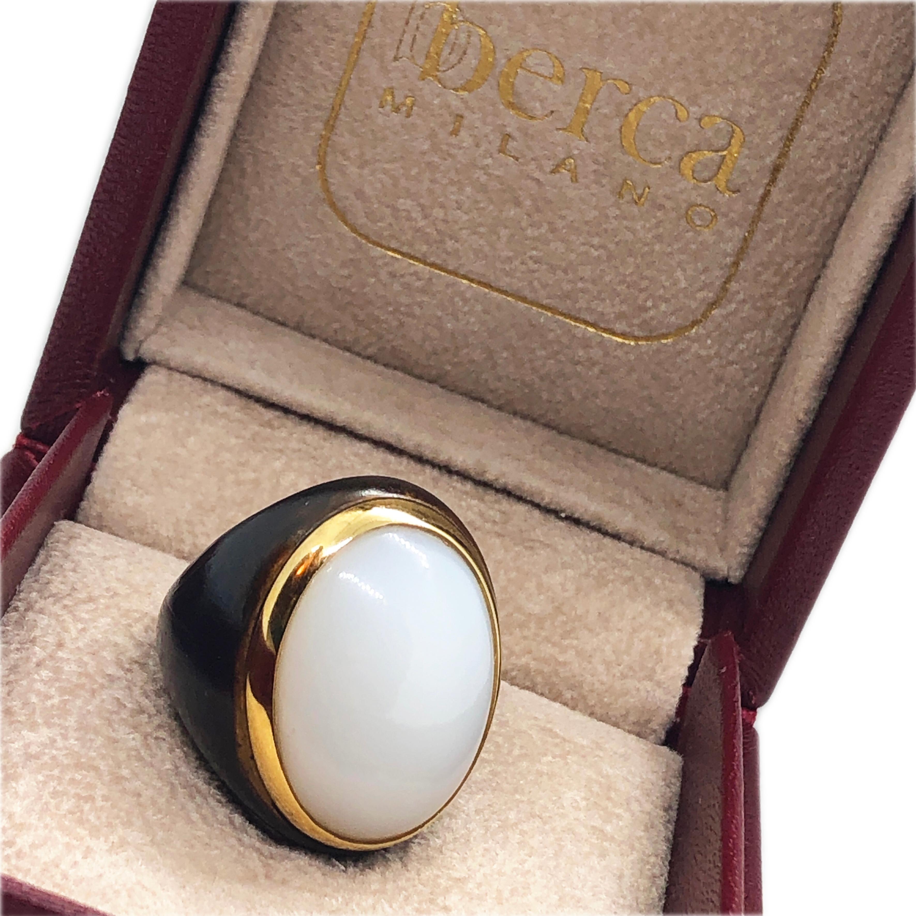 Berca One-of-a-Kind 20 Kt Natural White Opal Oxidized Brass Gold Cocktail Ring 3