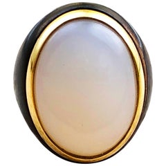 Berca One-of-a-Kind 20 Kt Natural White Opal Oxidized Brass Gold Cocktail Ring