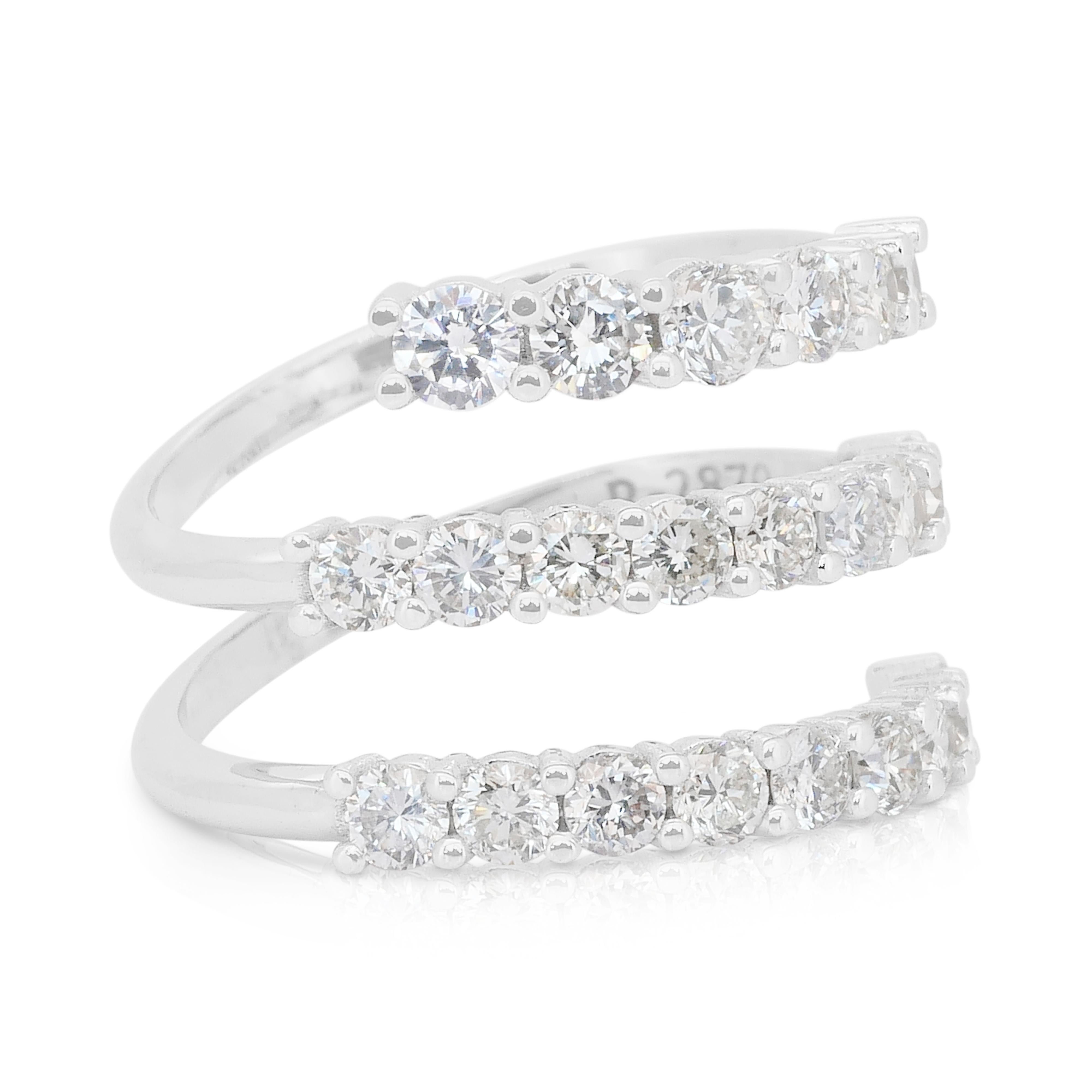 One of a Kind 2.01ct Natural Diamonds Ring in 18k White Gold - IGI Certified

Endlessly elegant, this 18K white gold ring features 24 shimmering round diamonds totaling 2.01ct. With a radiant blend of color and clarity, each diamond is cut to a good