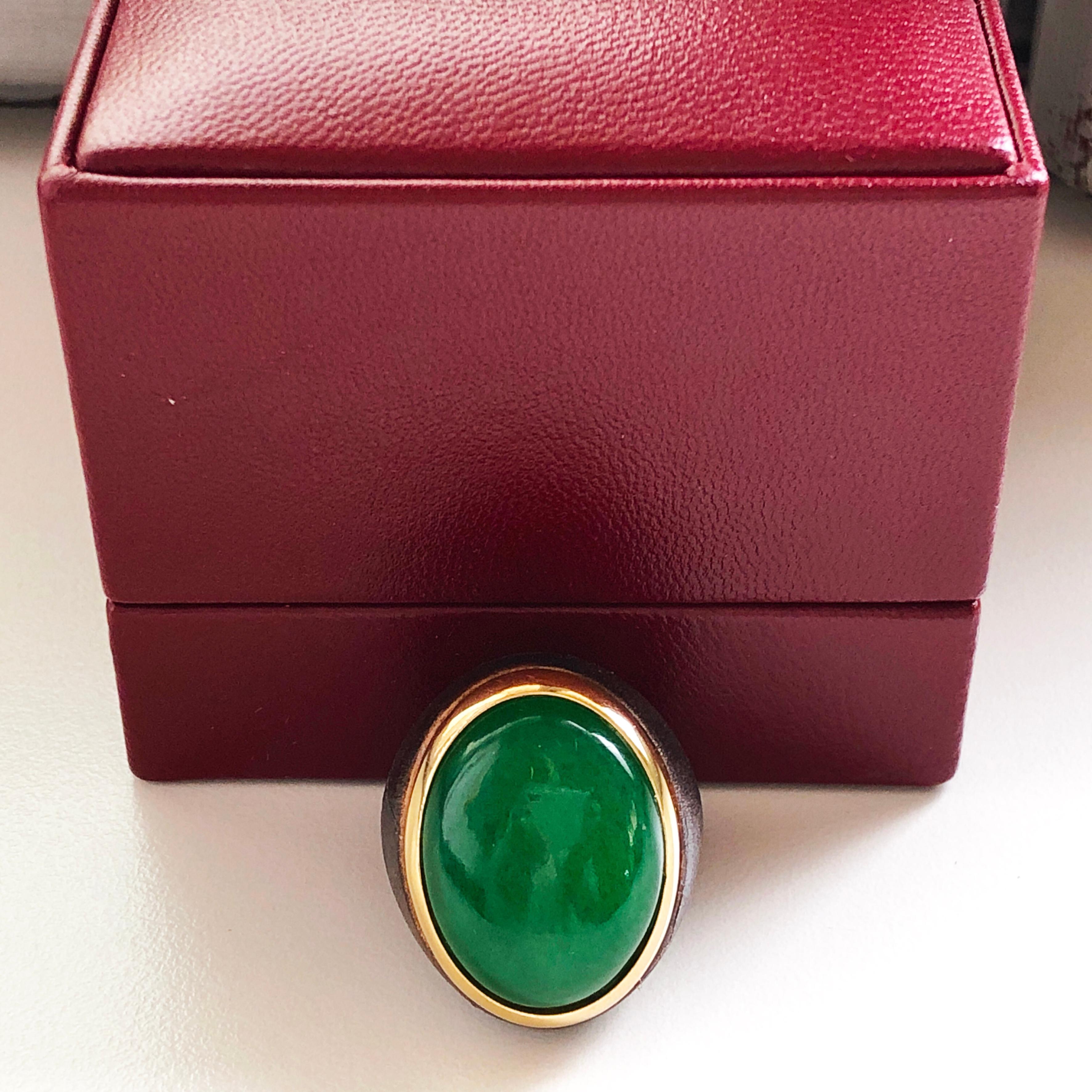 Berca One-of-a-Kind 22Kt Natural Green Jade Oxidized Brass Gold Cocktail Ring 5
