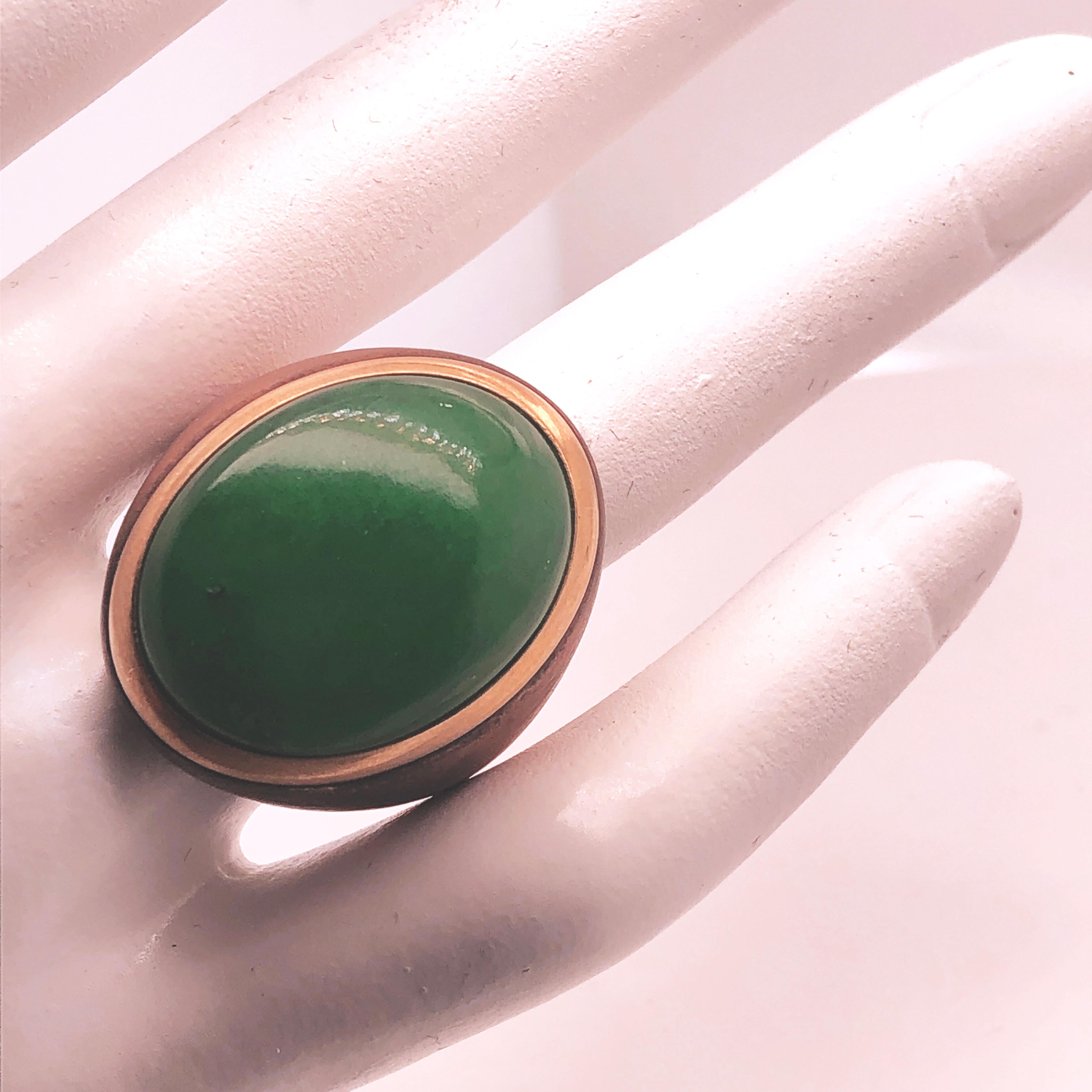 Berca One-of-a-Kind 22Kt Natural Green Jade Oxidized Brass Gold Cocktail Ring 8