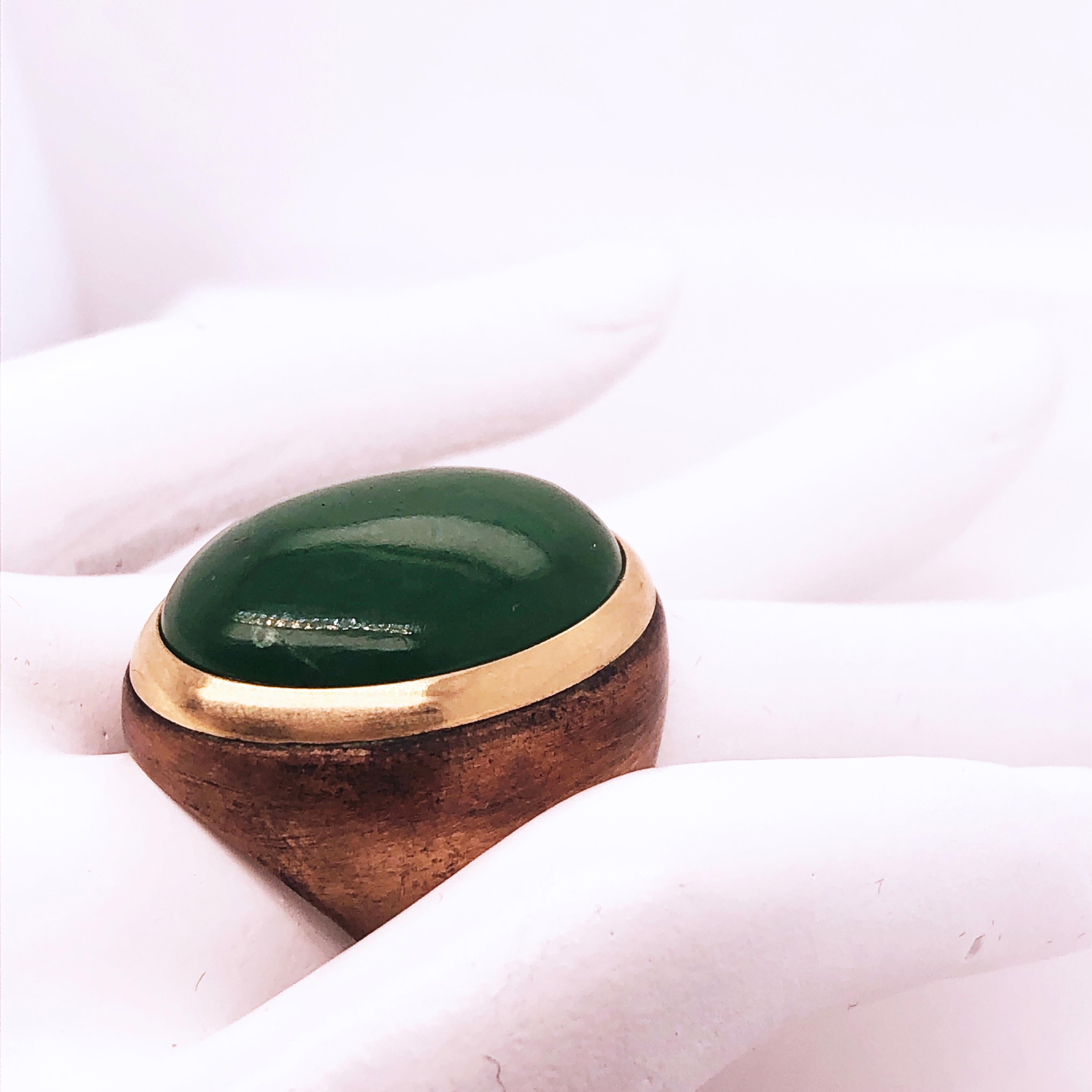 Berca One-of-a-Kind 22Kt Natural Green Jade Oxidized Brass Gold Cocktail Ring 9