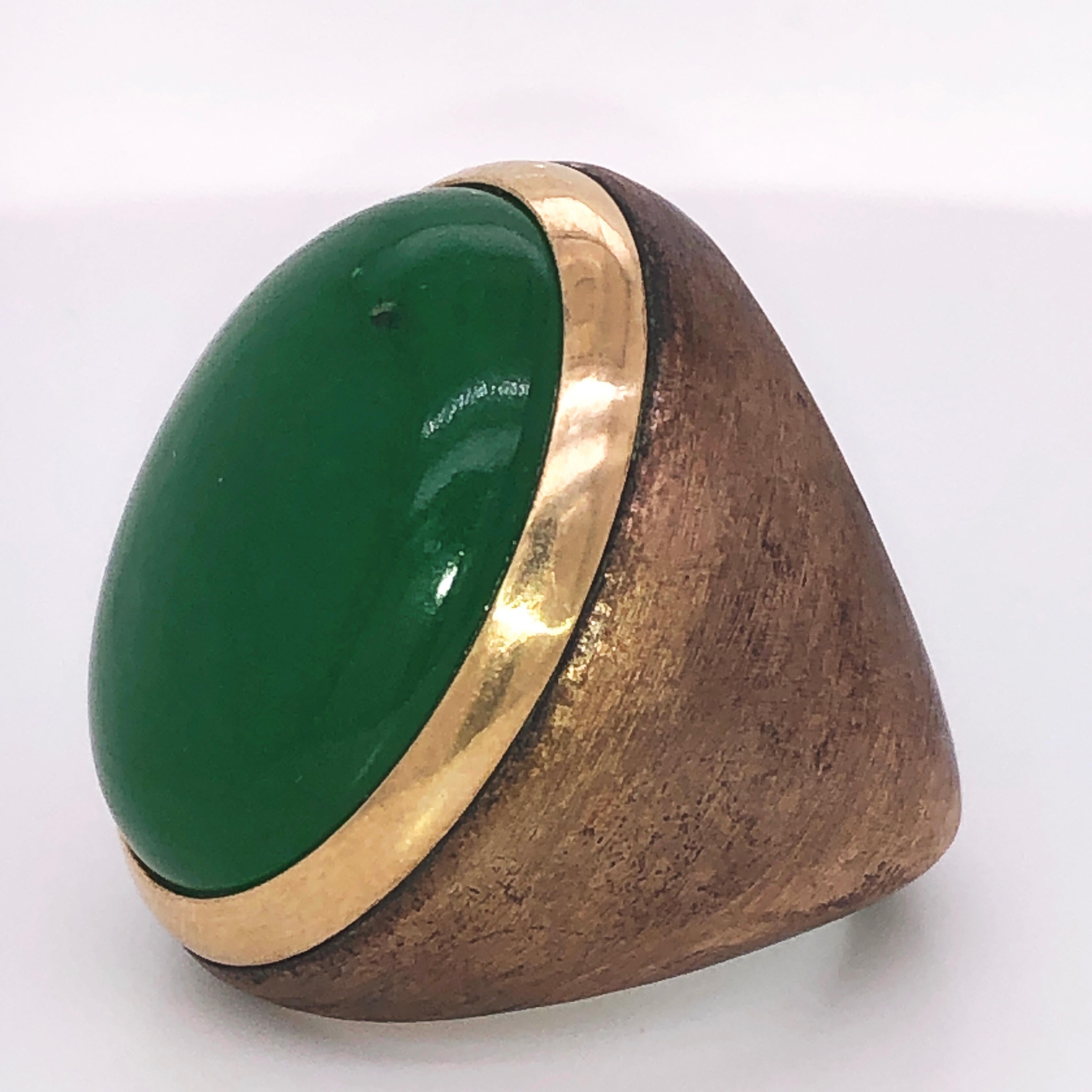Women's Berca One-of-a-Kind 22Kt Natural Green Jade Oxidized Brass Gold Cocktail Ring