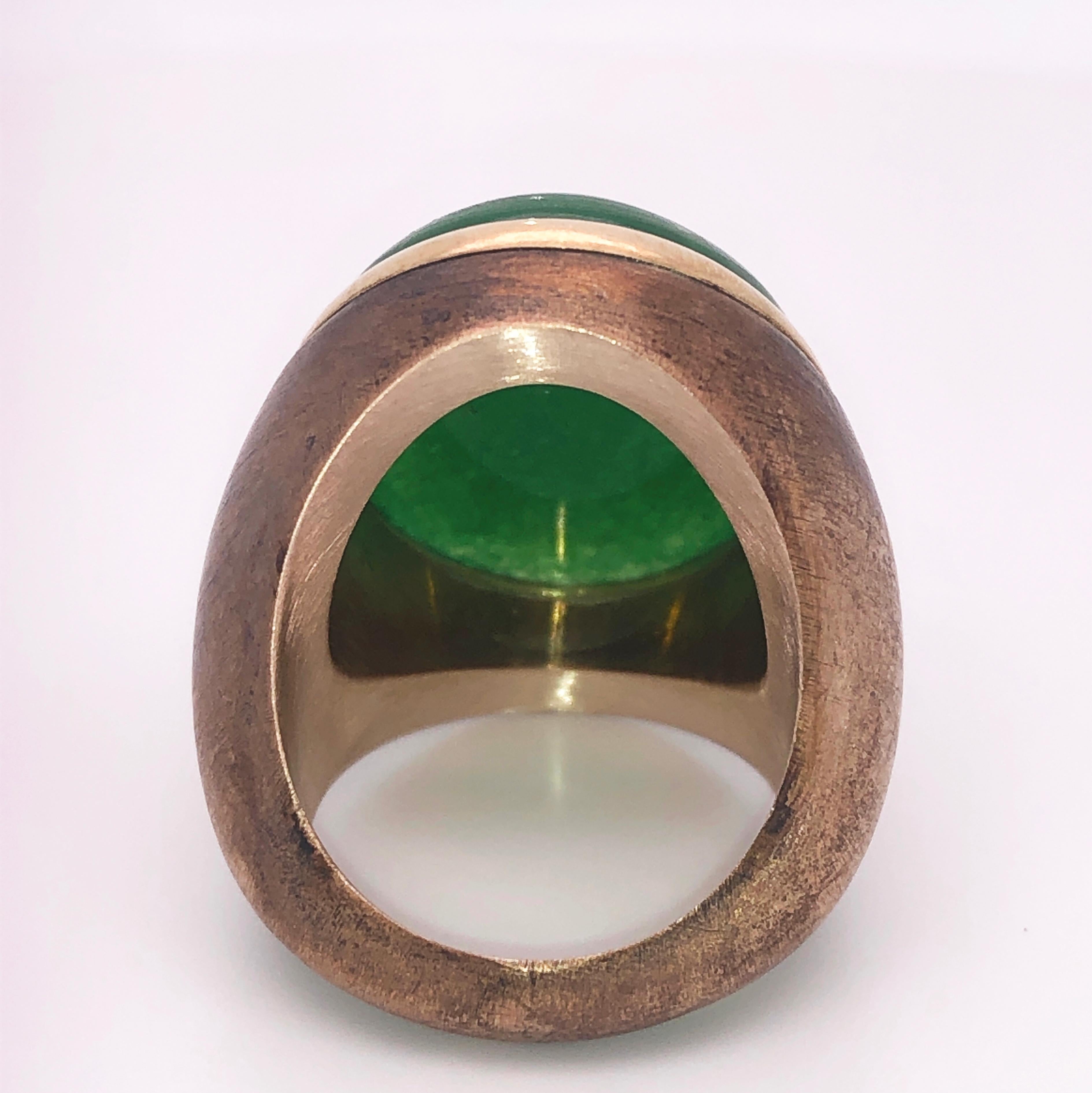 Berca One-of-a-Kind 22Kt Natural Green Jade Oxidized Brass Gold Cocktail Ring 2