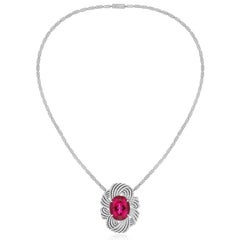 One of a Kind 22 Carat Rubellite and Diamond Necklace in 18K White Gold