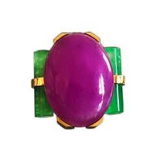 One-of-a-Kind 22Kt Lavender Jade Green Jade Oxidized Brass Gold Cocktail Ring