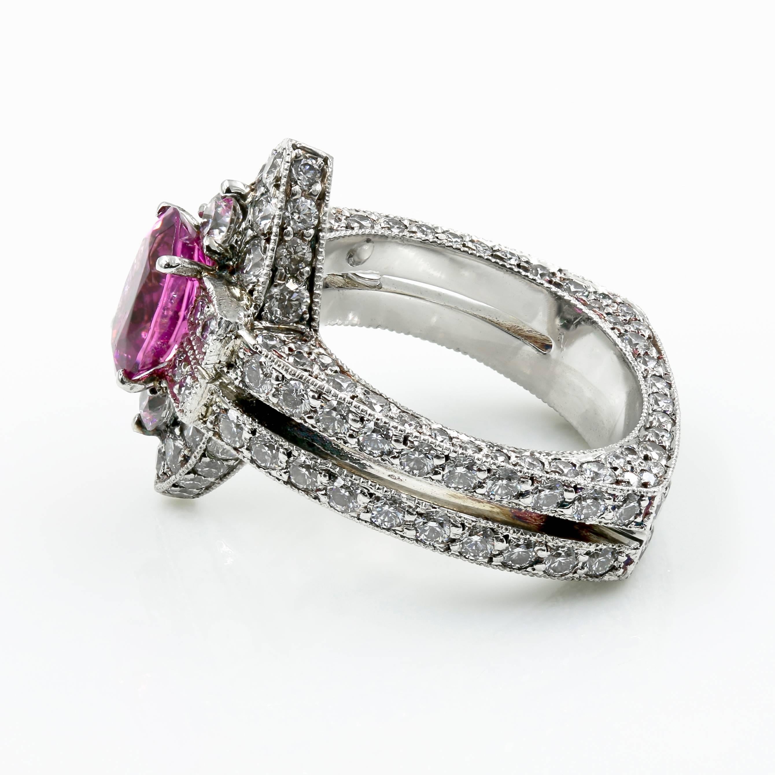 Contemporary One-of-a-Kind 2.65 Carat Natural Pink Spinel and Diamond Ring