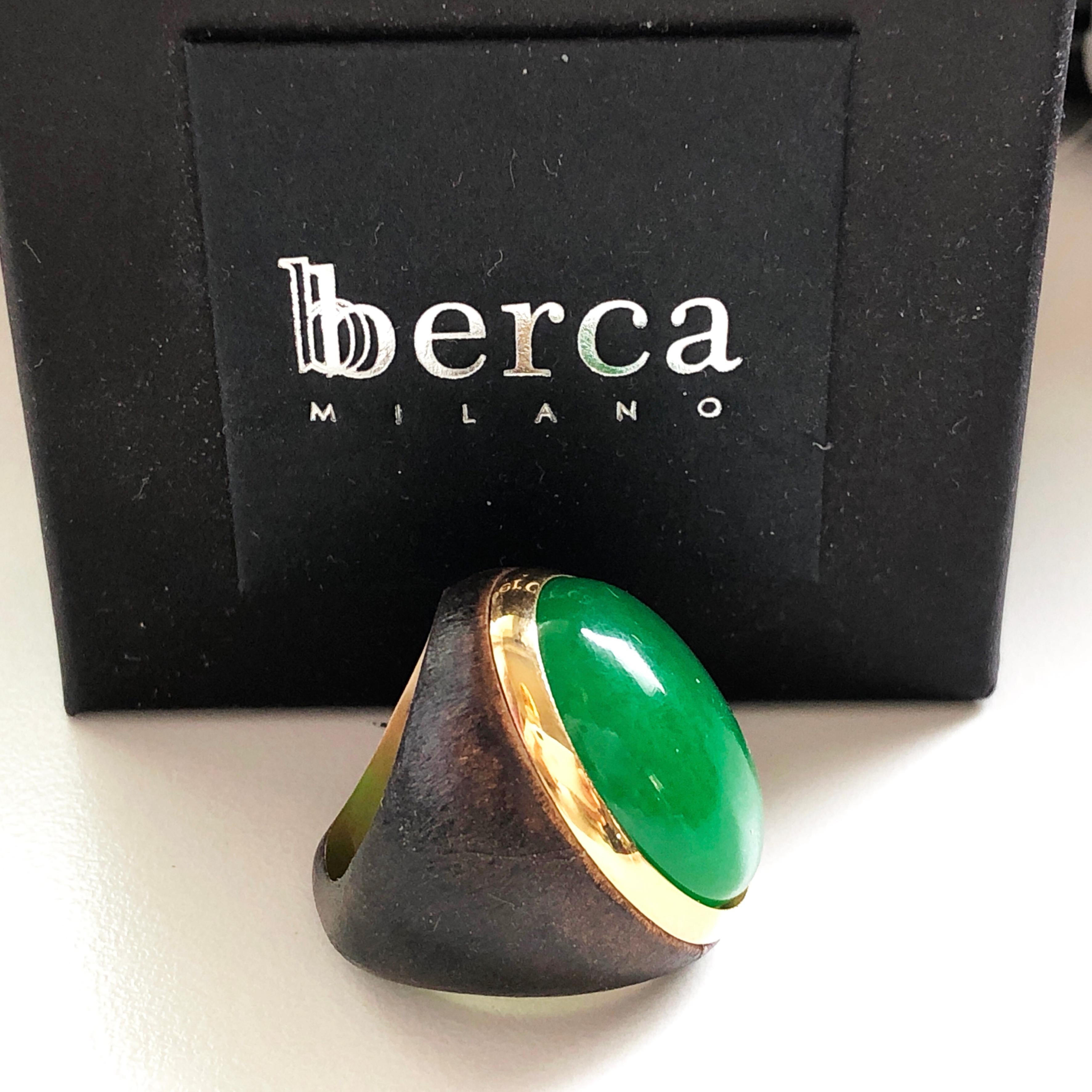 One-of-a-Kind 27 Carat Natural Green Jade Oxidized Brass Gold Cocktail Ring 6