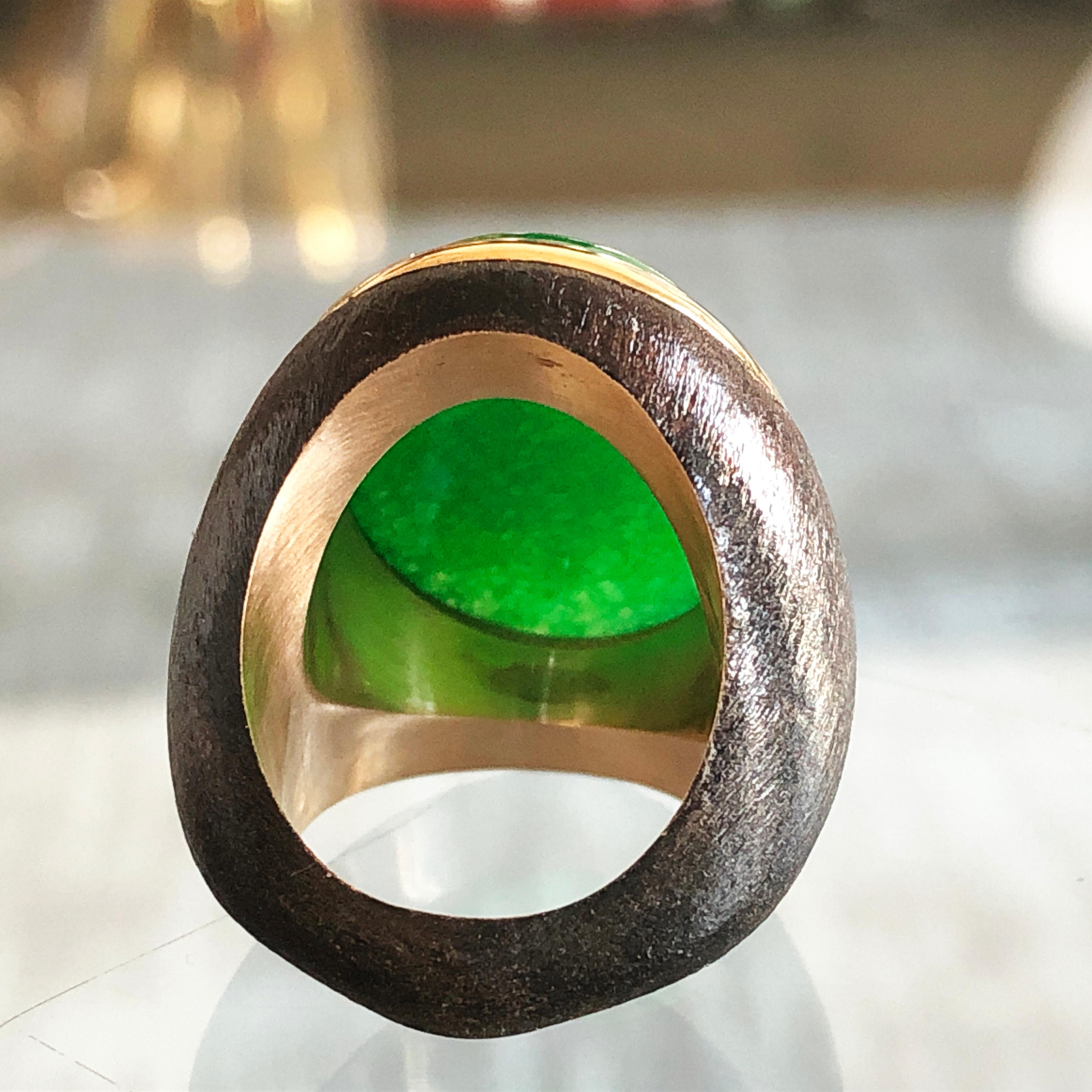 One-of-a-Kind 27 Carat Natural Green Jade Oxidized Brass Gold Cocktail Ring 9