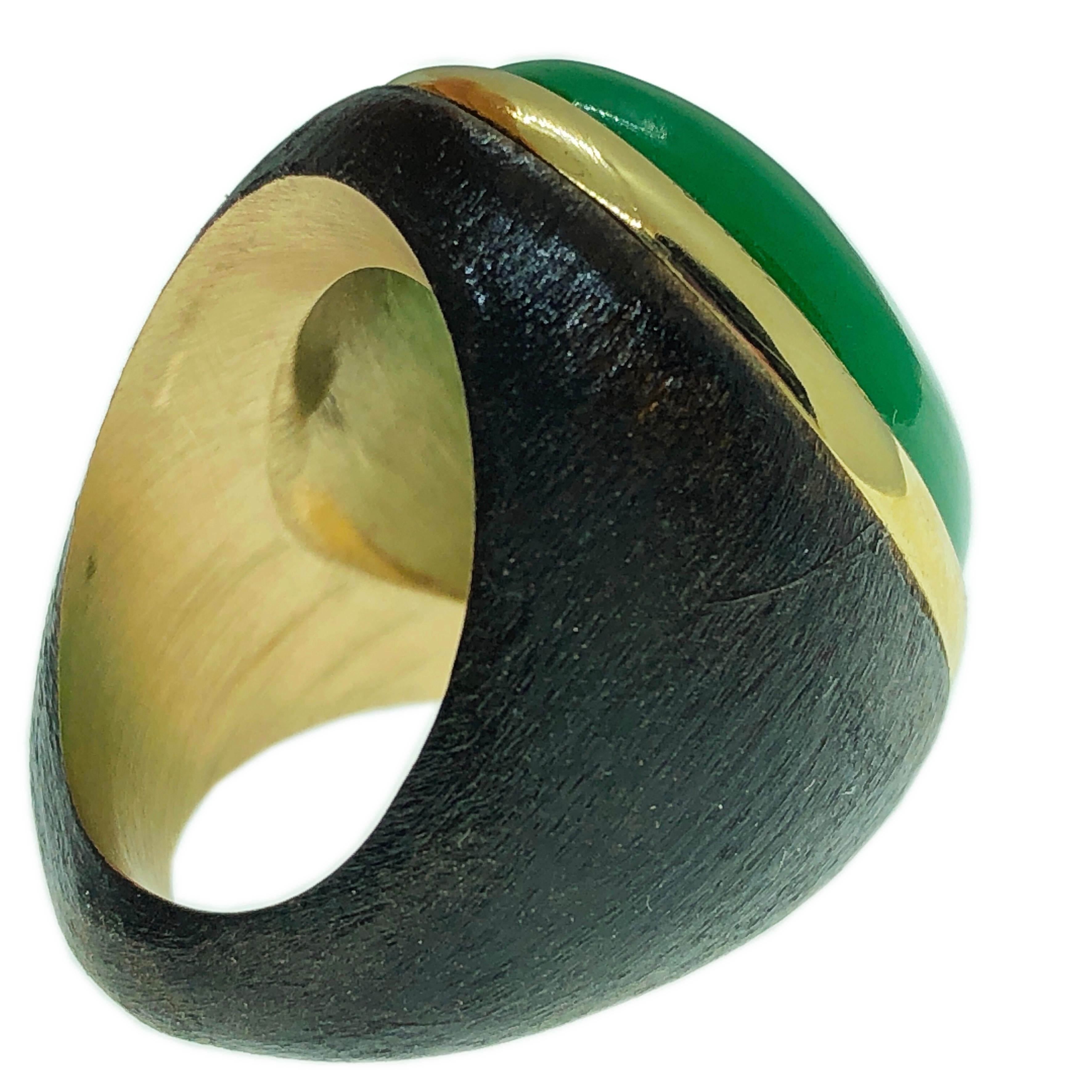 Contemporary One-of-a-Kind 27 Carat Natural Green Jade Oxidized Brass Gold Cocktail Ring