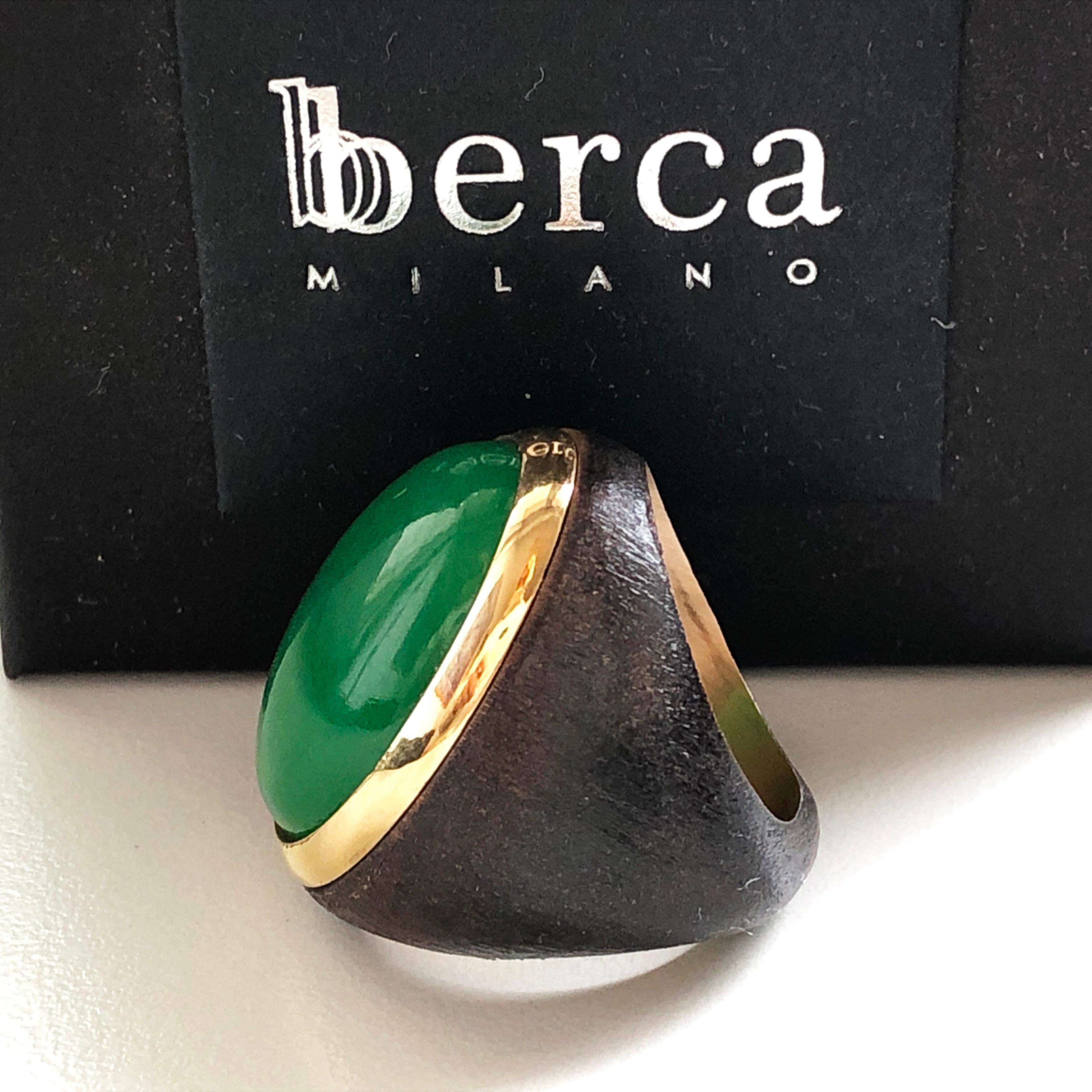 One-of-a-Kind 27 Carat Natural Green Jade Oxidized Brass Gold Cocktail Ring 3