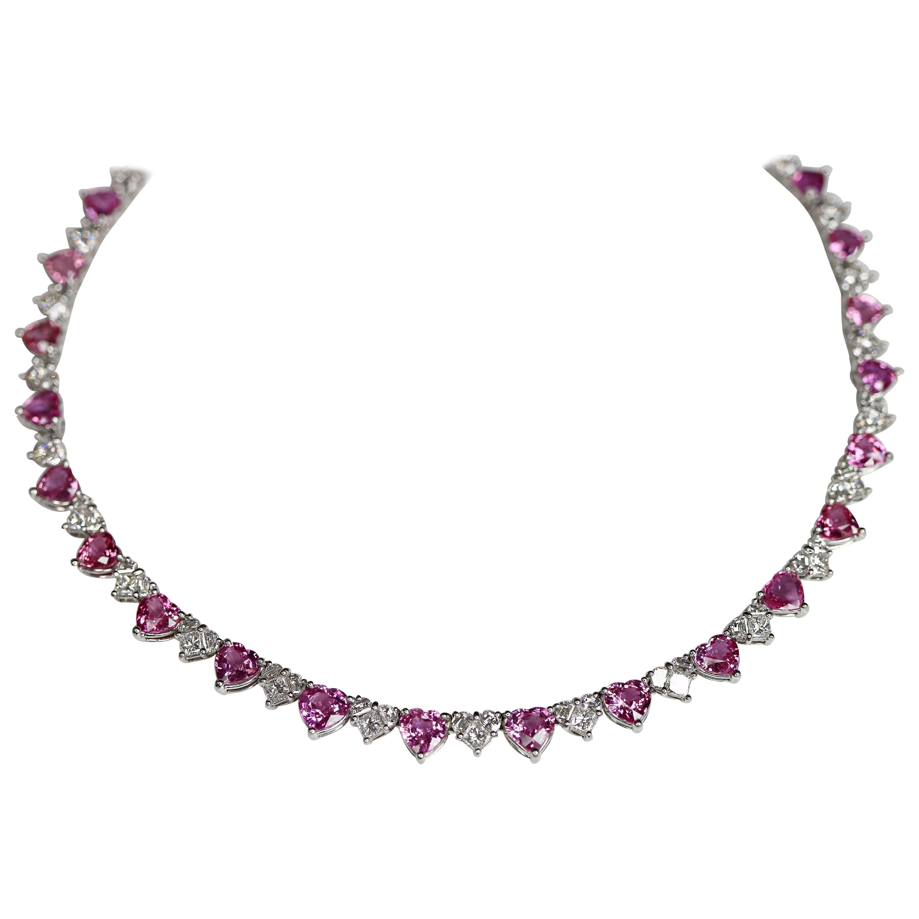 One of a Kind 29.27 Carat Pink Sapphire and Diamonds Necklace For Sale