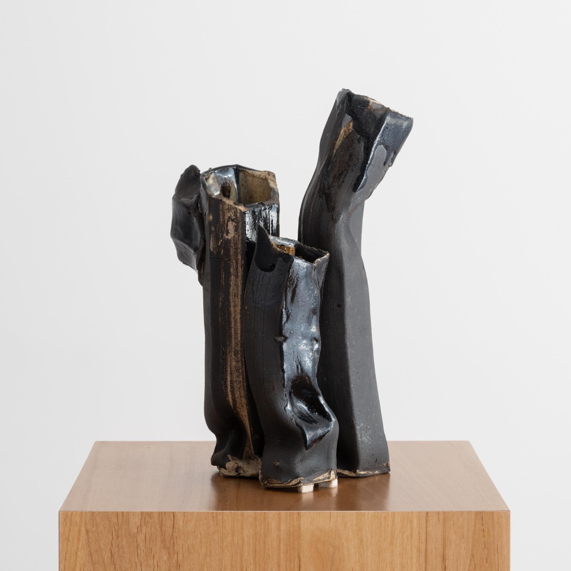 One-of-a-Kind Contemporary Sculptural Vase in Black & Tan Speckled Ceramic For Sale 6