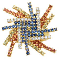 One of a kind 3.15ct Sapphires and Diamonds Ring in 18k Yellow Gold