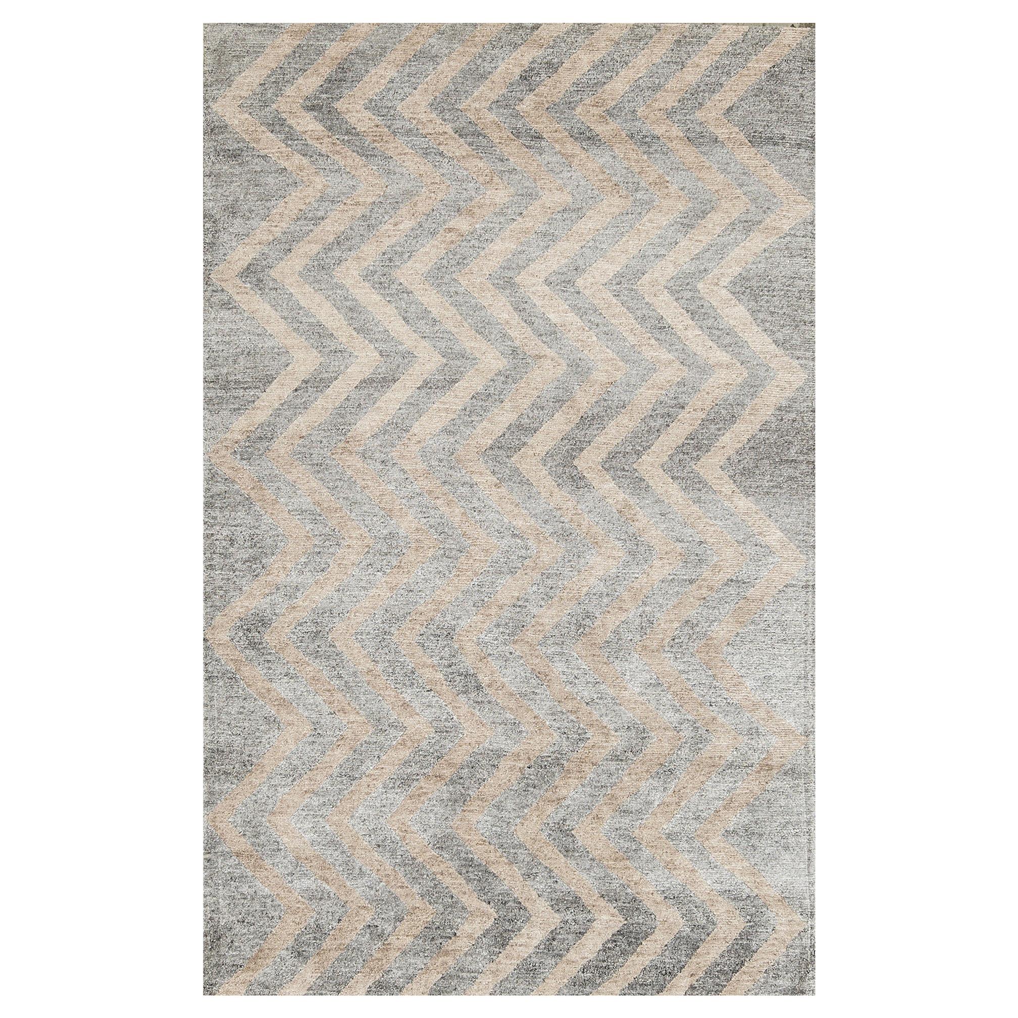 One-of-a-Kind Contemporary Handwoven Wool Area Rug  4'11 x 7'10 For Sale