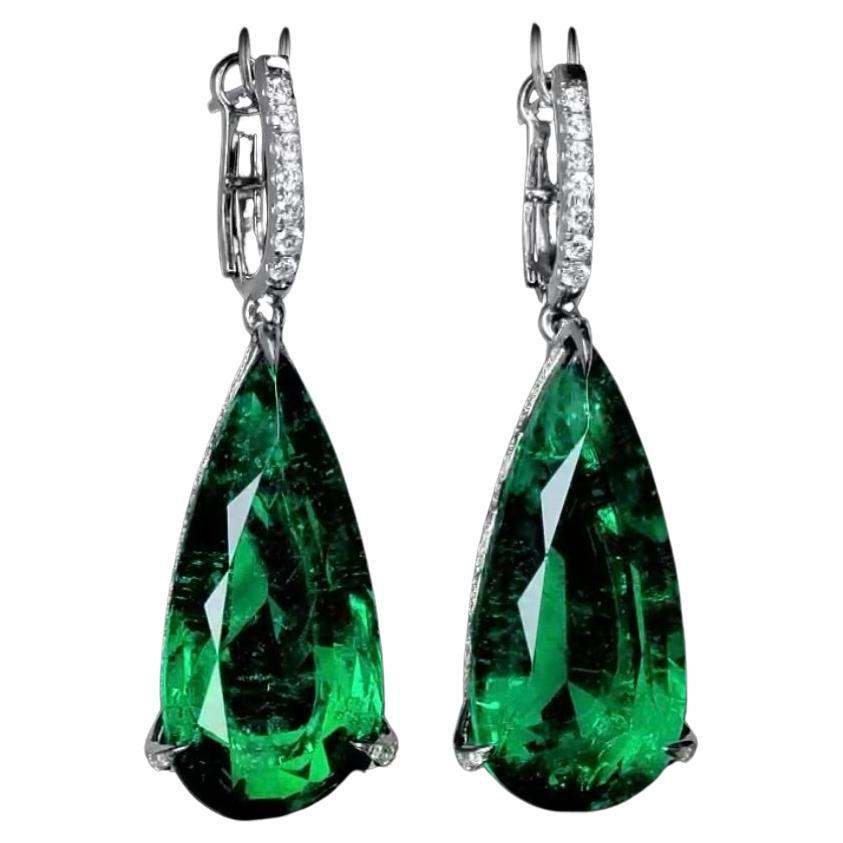 One of a Kind 43.9cts Zambian emeralds drop earrings