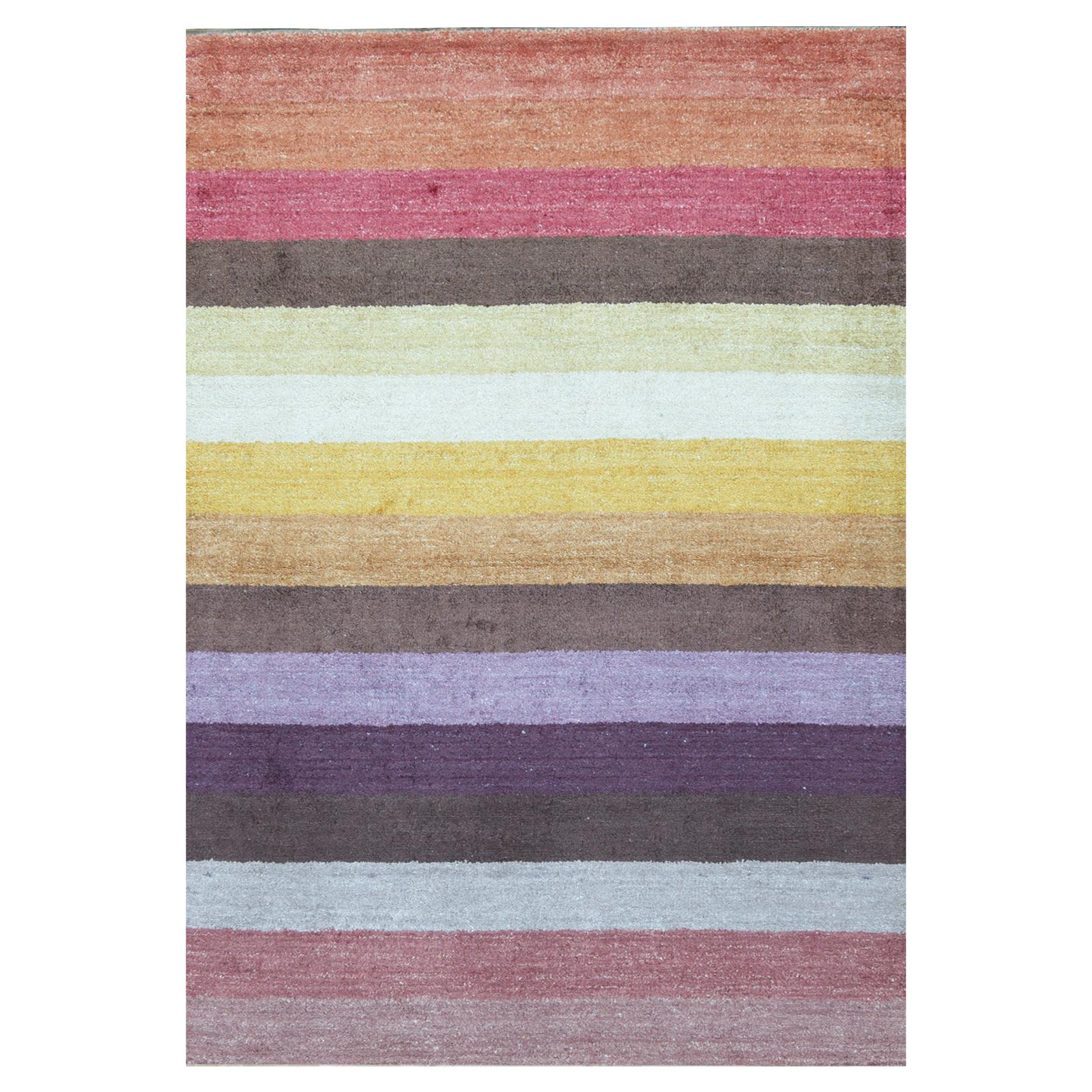 One-of-a-Kind Contemporary Handwoven Wool Area Rug 4'7 x 6'7 For Sale