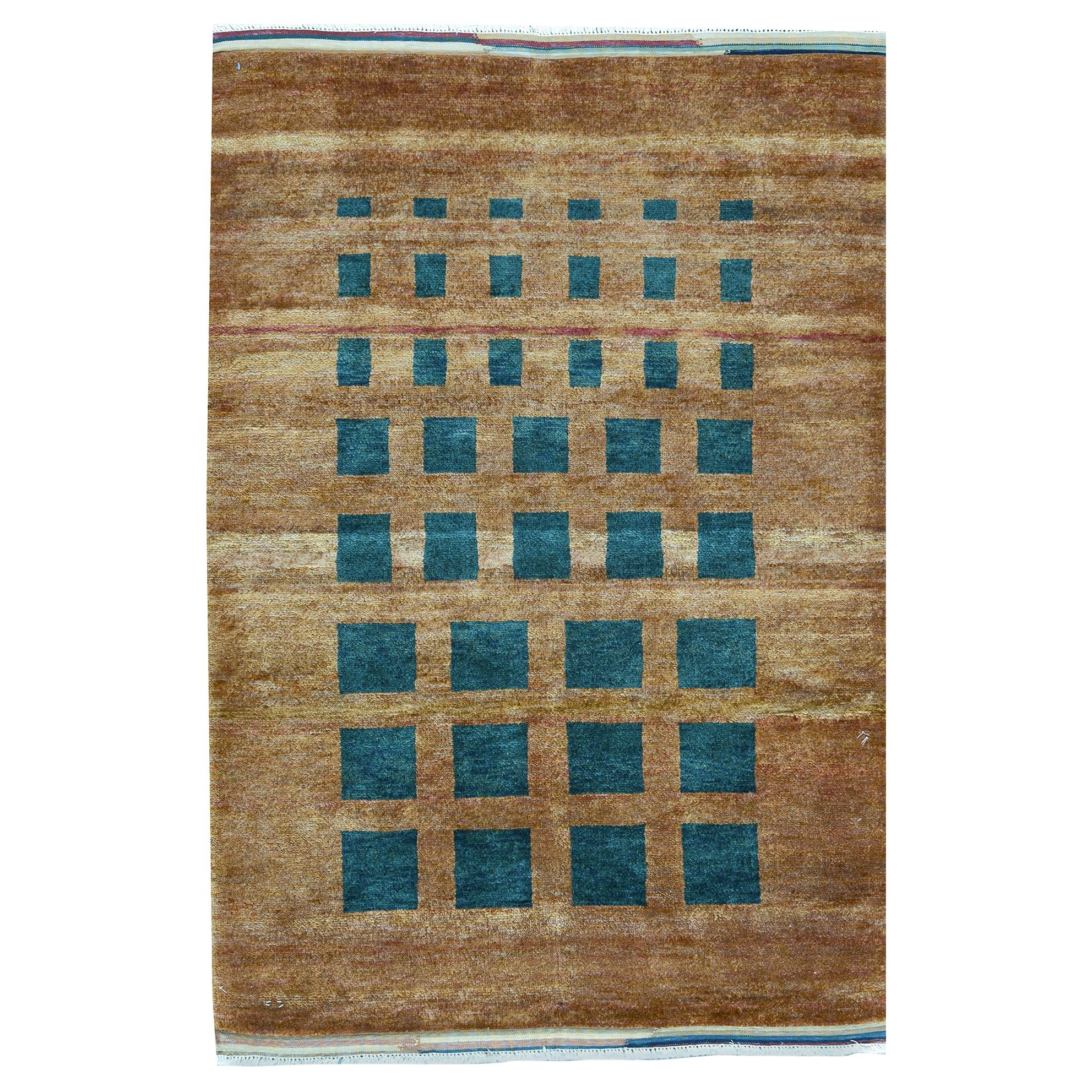 One of a Kind Contemporary Handwoven Wool Area Rug 5' x 7'5”.   For Sale