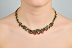 One of a Kind 61 Carat Emerald Ruby Diamond Necklace in 18K Gold