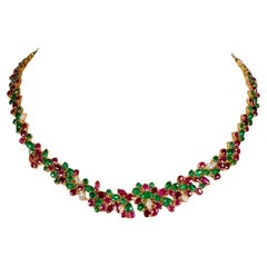 One of a Kind 61 Carat Emerald Ruby Diamond Necklace in 18K Gold