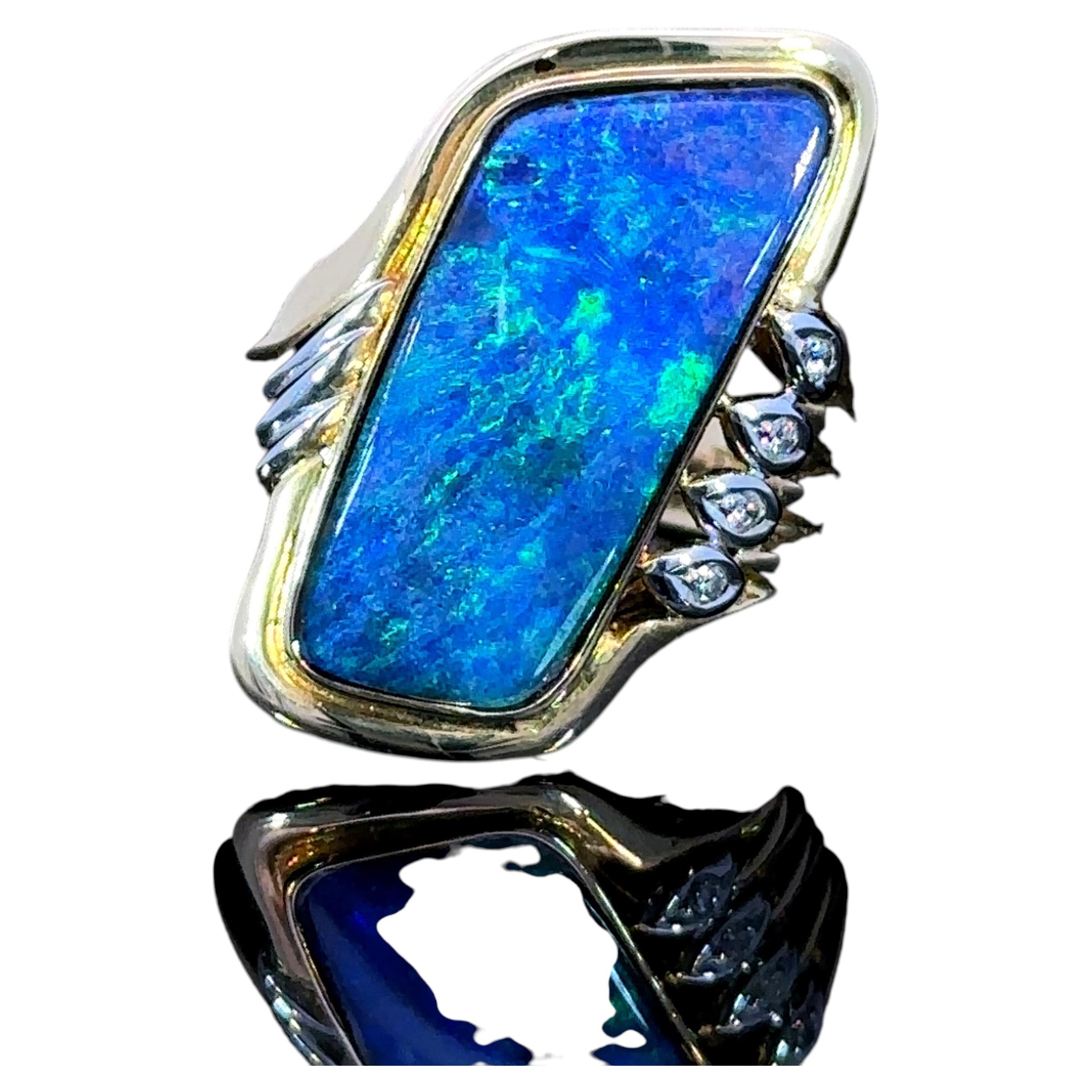One-of-a-Kind 9.29 Carat Australian Boulder Opal Diamond Gold Platinum Ring
