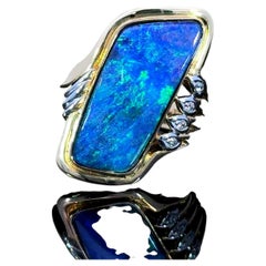 One-of-a-Kind 9.29 Carat Australian Boulder Opal Diamond Gold Platinum Ring