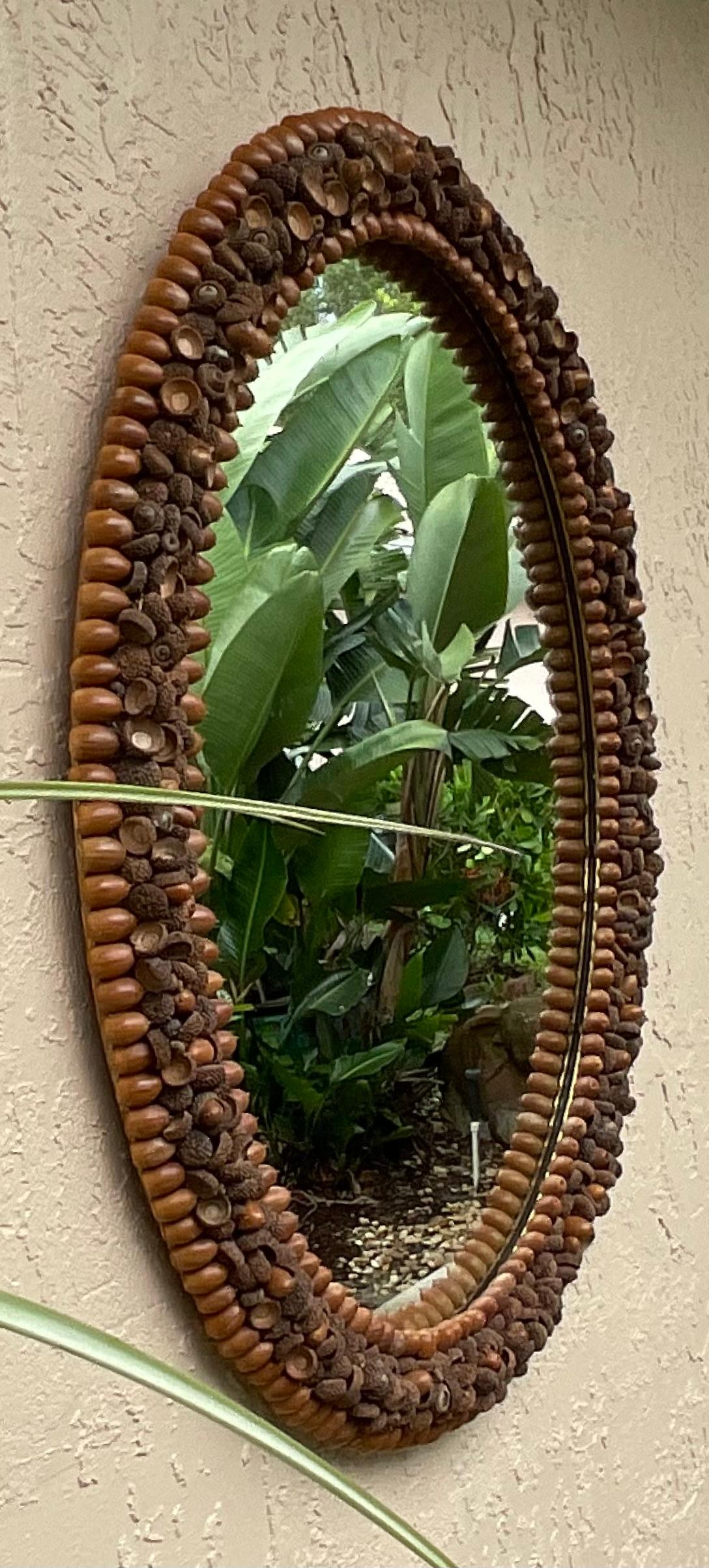 Hand-Crafted One Of A Kind Acorn Oval Wall Mirror For Sale
