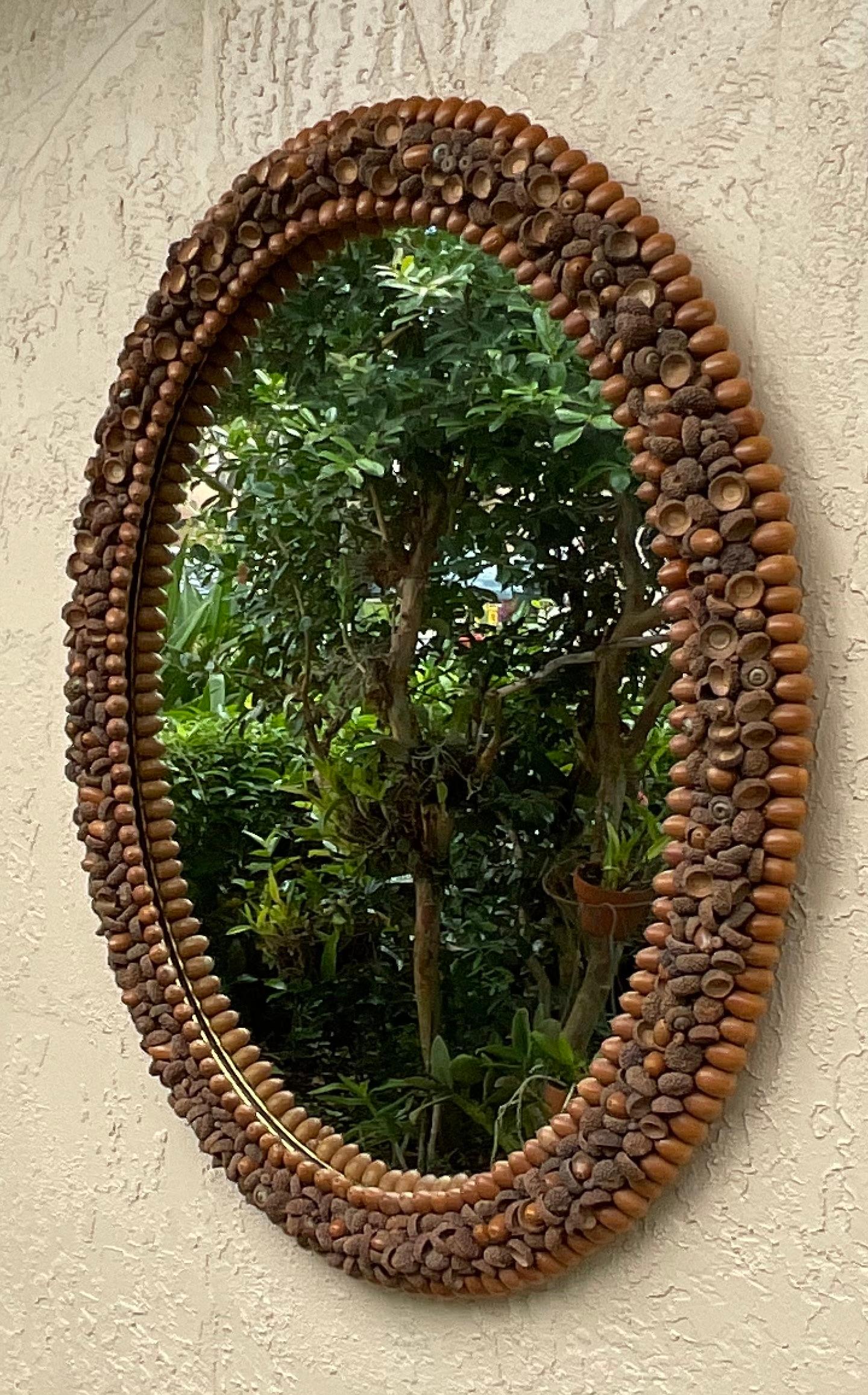 One Of A Kind Acorn Oval Wall Mirror In Good Condition For Sale In Delray Beach, FL