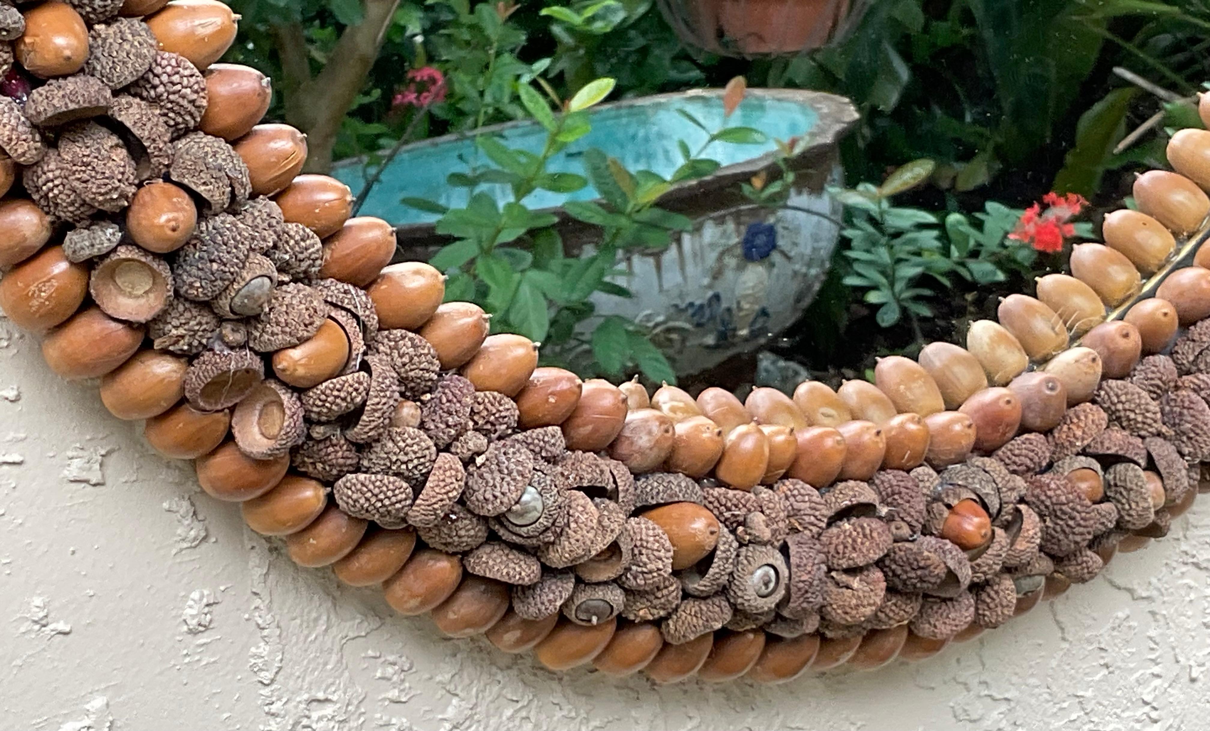 Contemporary One Of A Kind Acorn Oval Wall Mirror For Sale