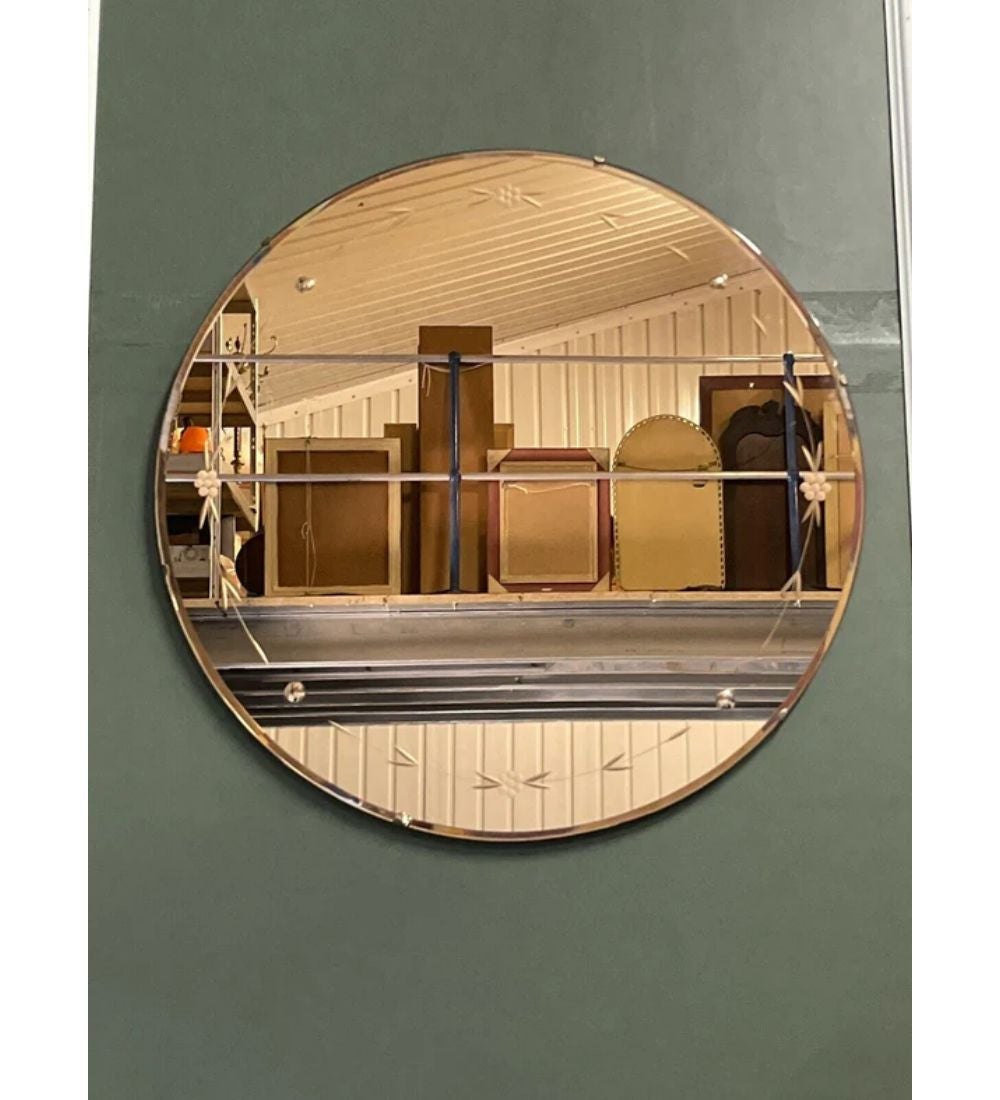 We are delighted to offer for sale this one of a kind Art Deco French peach mirror.

This mirror is truly one of a kind, to get a full peach glass mirror in a good condition is hard to acquire. A highly collectable mirror. 

In terms of the