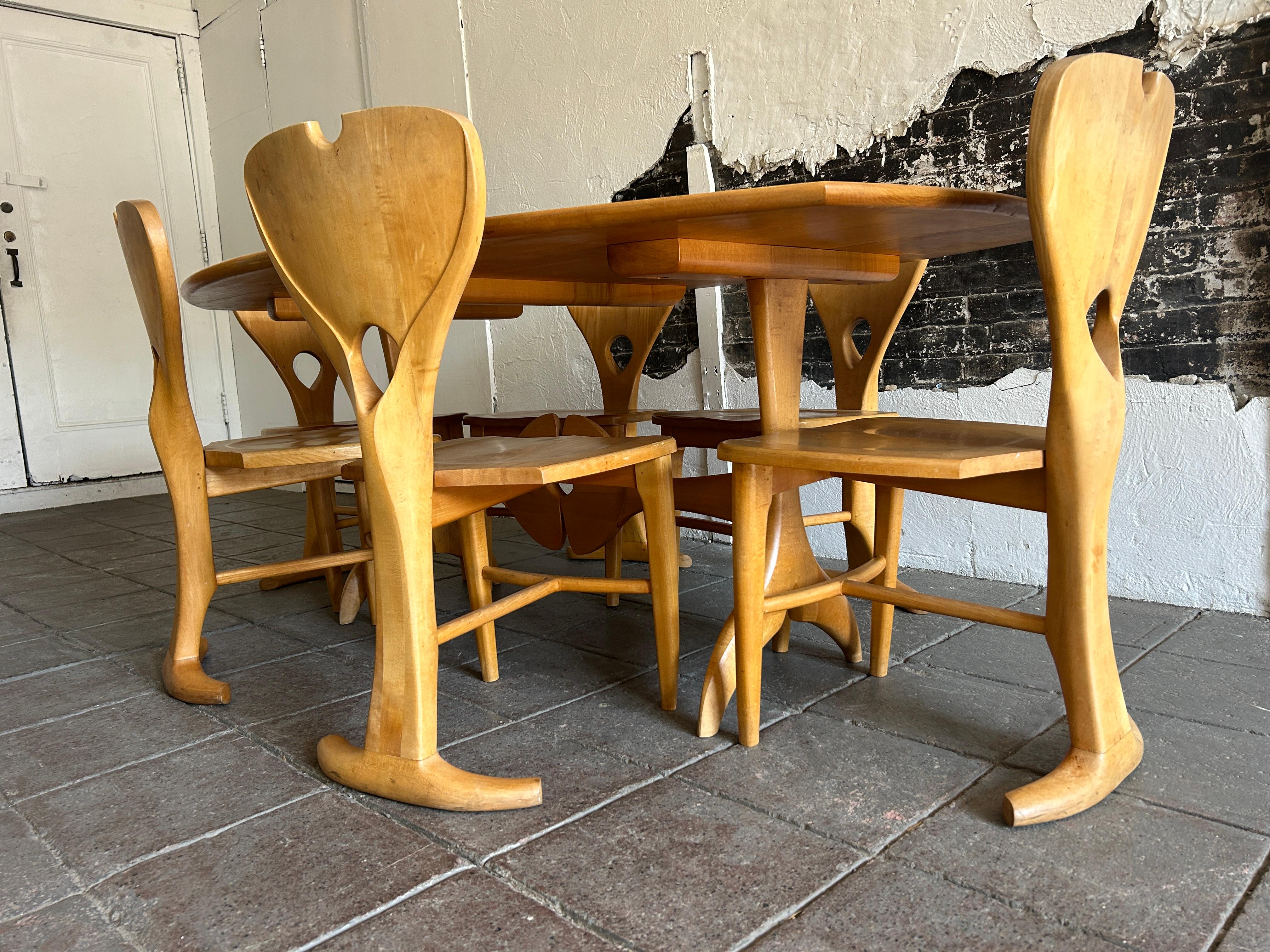 Einzigartiger American Studio Craft Esstisch aus blonder Birke mit 6 Stühlen (amerikanisch) im Angebot