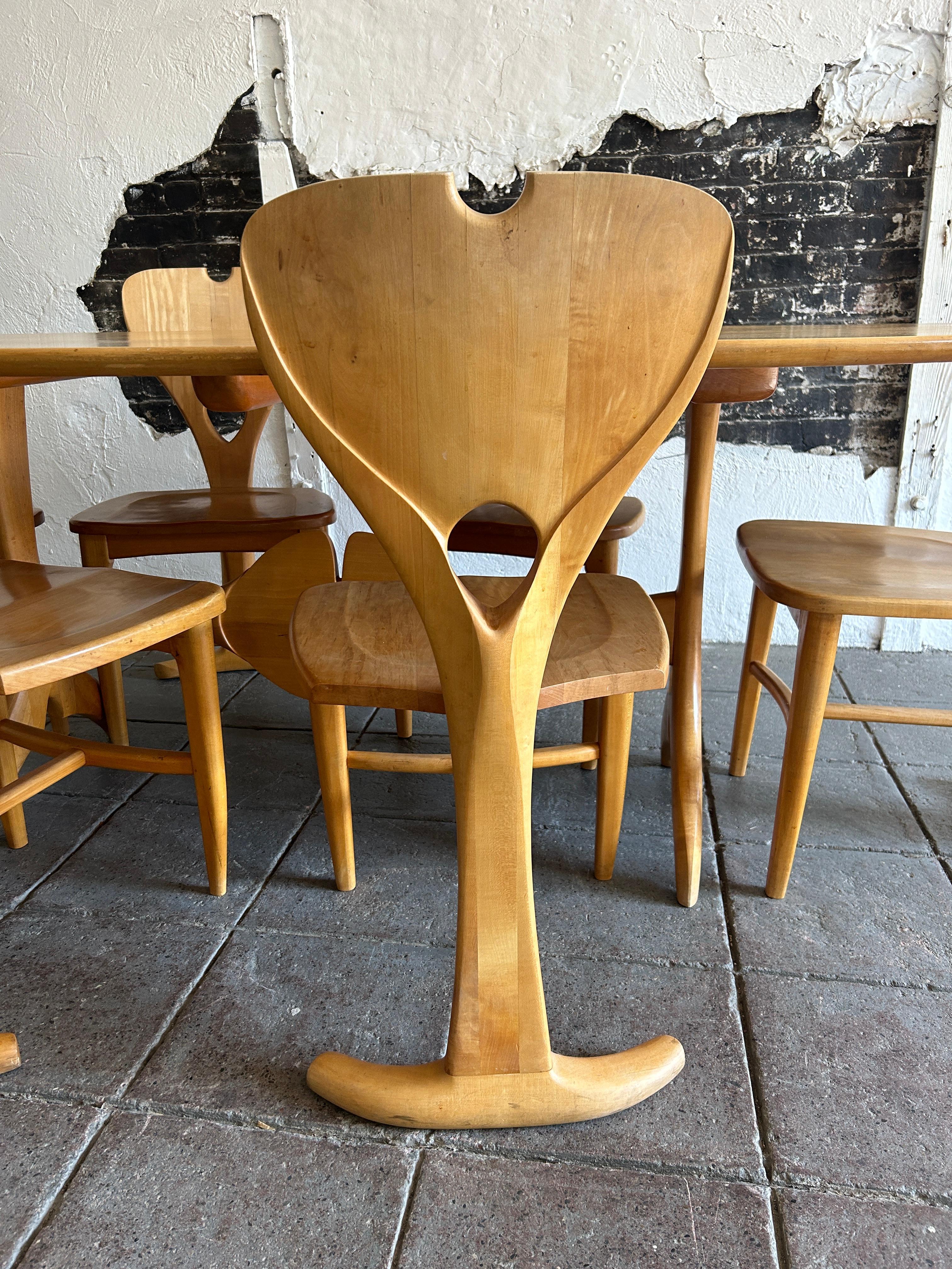 Mid-Century Modern One of a kind American Studio craft birch blonde dining table with 6 chairs For Sale