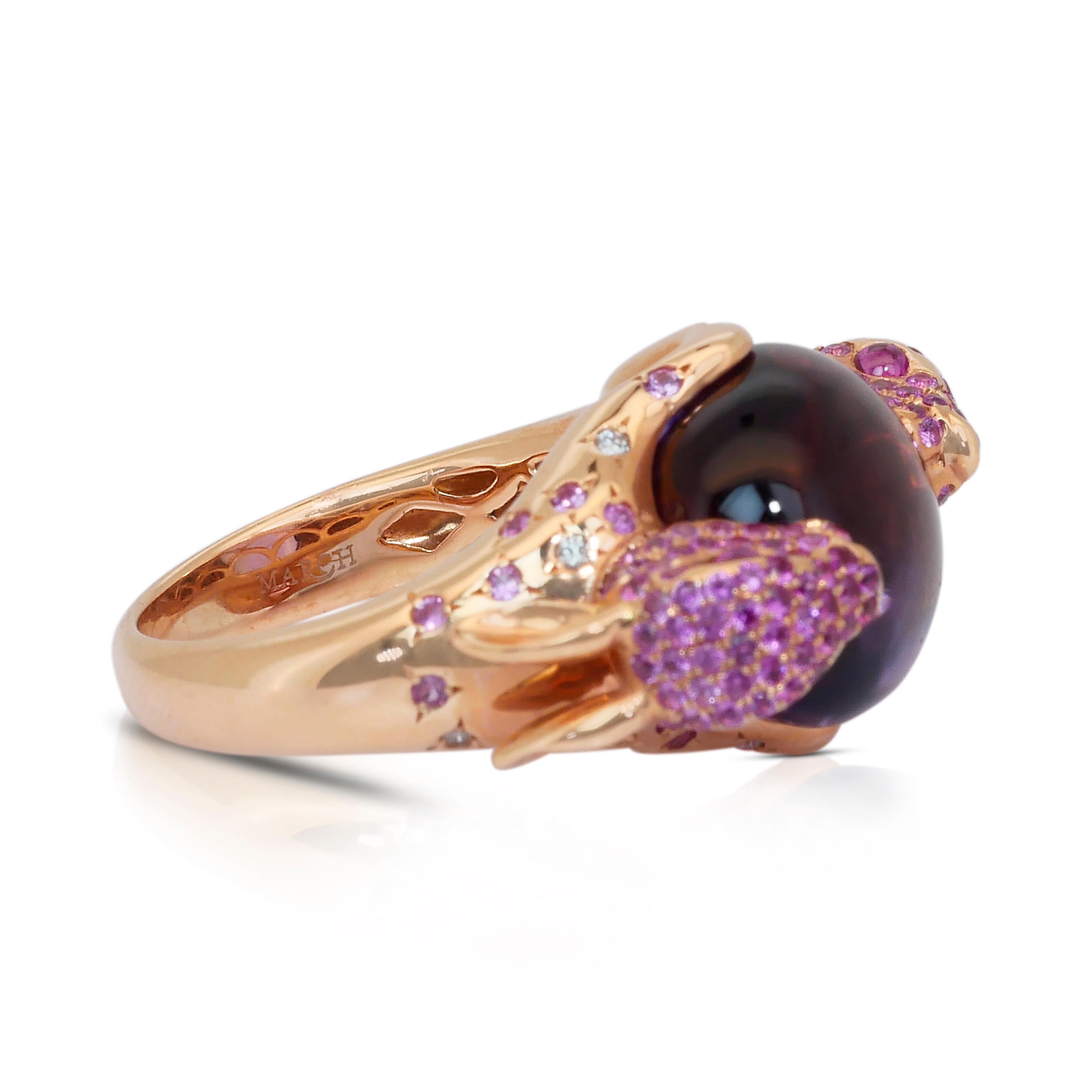 One of a Kind Amethyst, Sapphires, and Diamonds Cocktail Ring in 18k Yellow Gold en Nuevo estado para la venta en רמת גן, IL