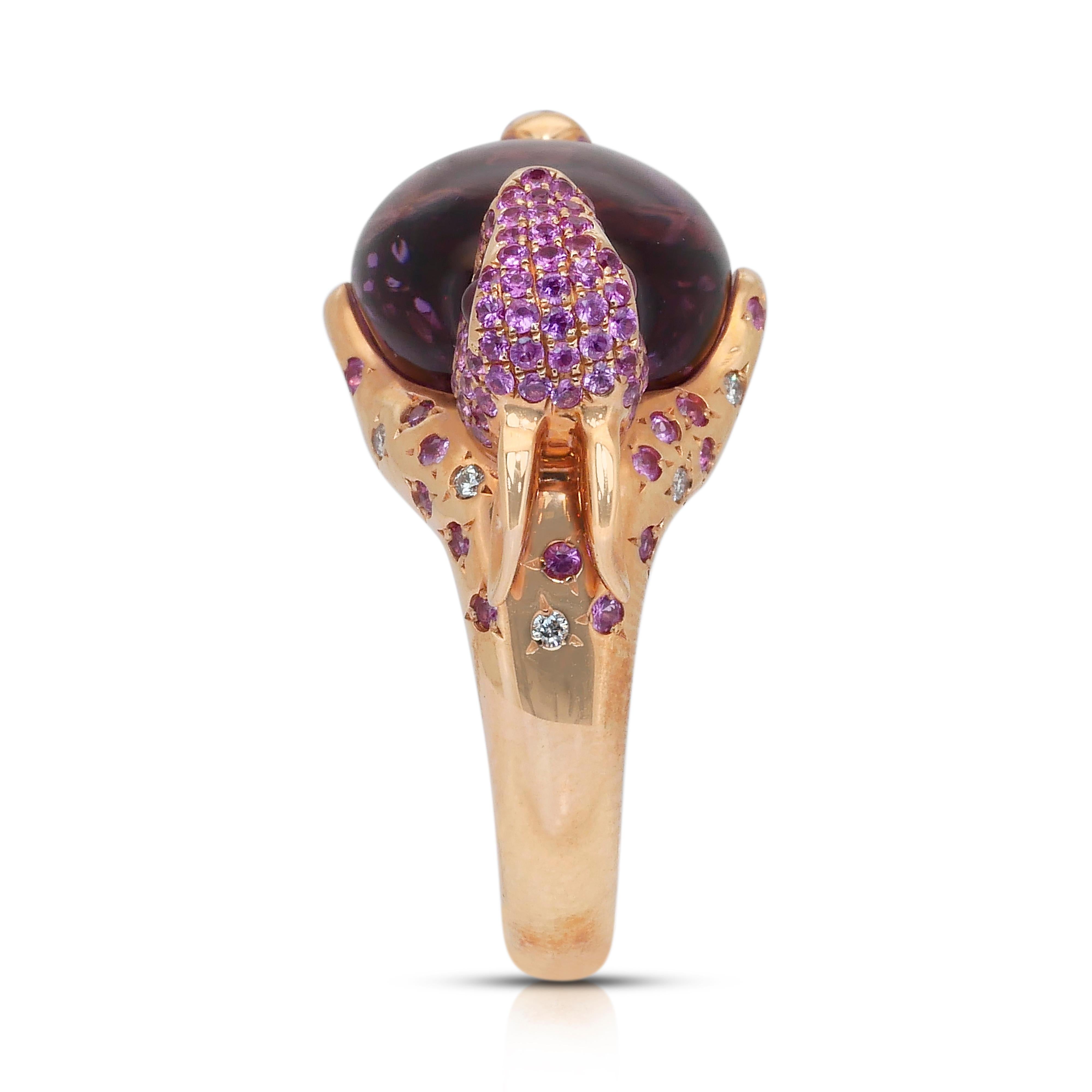 One of a Kind Amethyst, Sapphires, and Diamonds Cocktail Ring in 18k Yellow Gold en venta 1