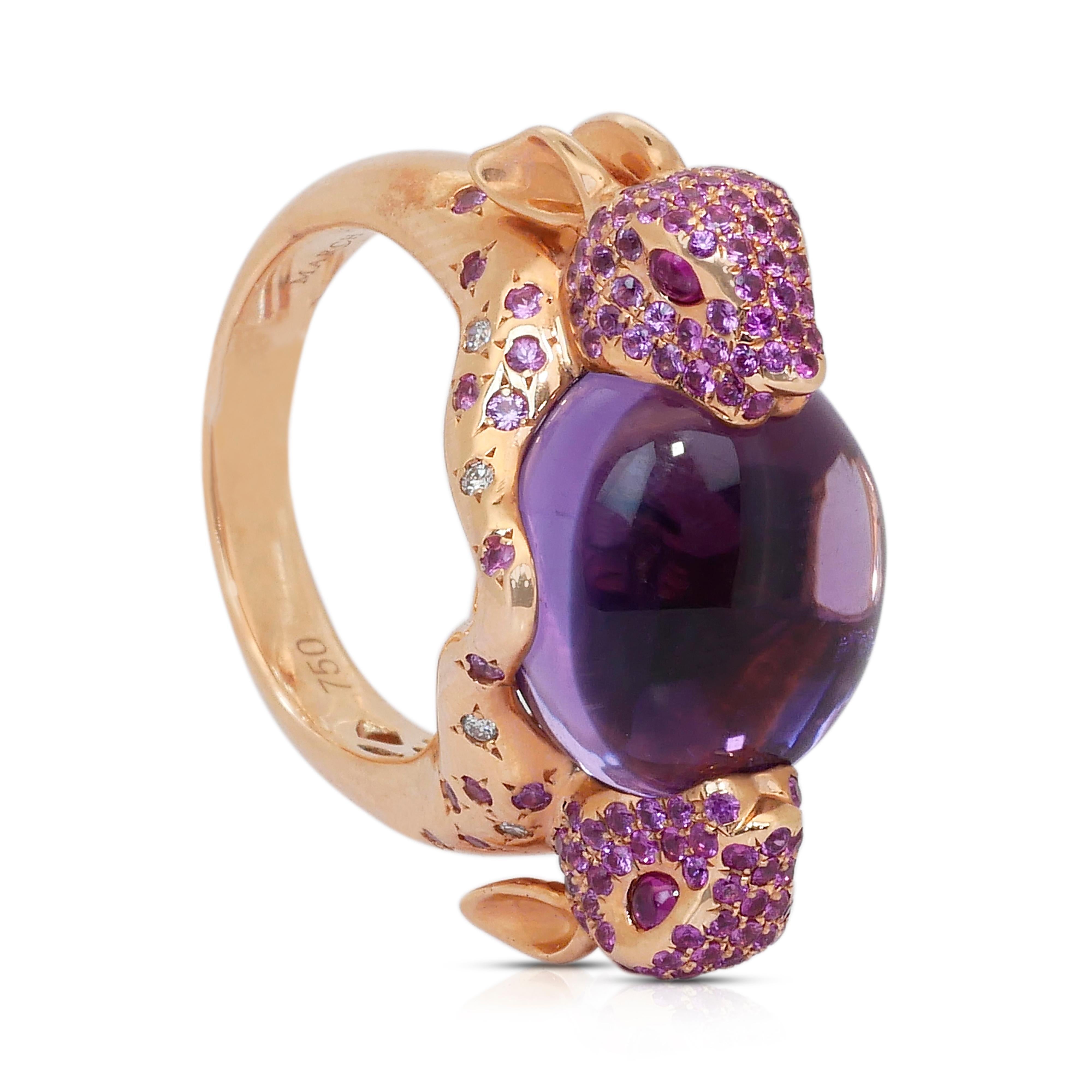 One of a Kind Amethyst, Sapphires, and Diamonds Cocktail Ring in 18k Yellow Gold en venta 2