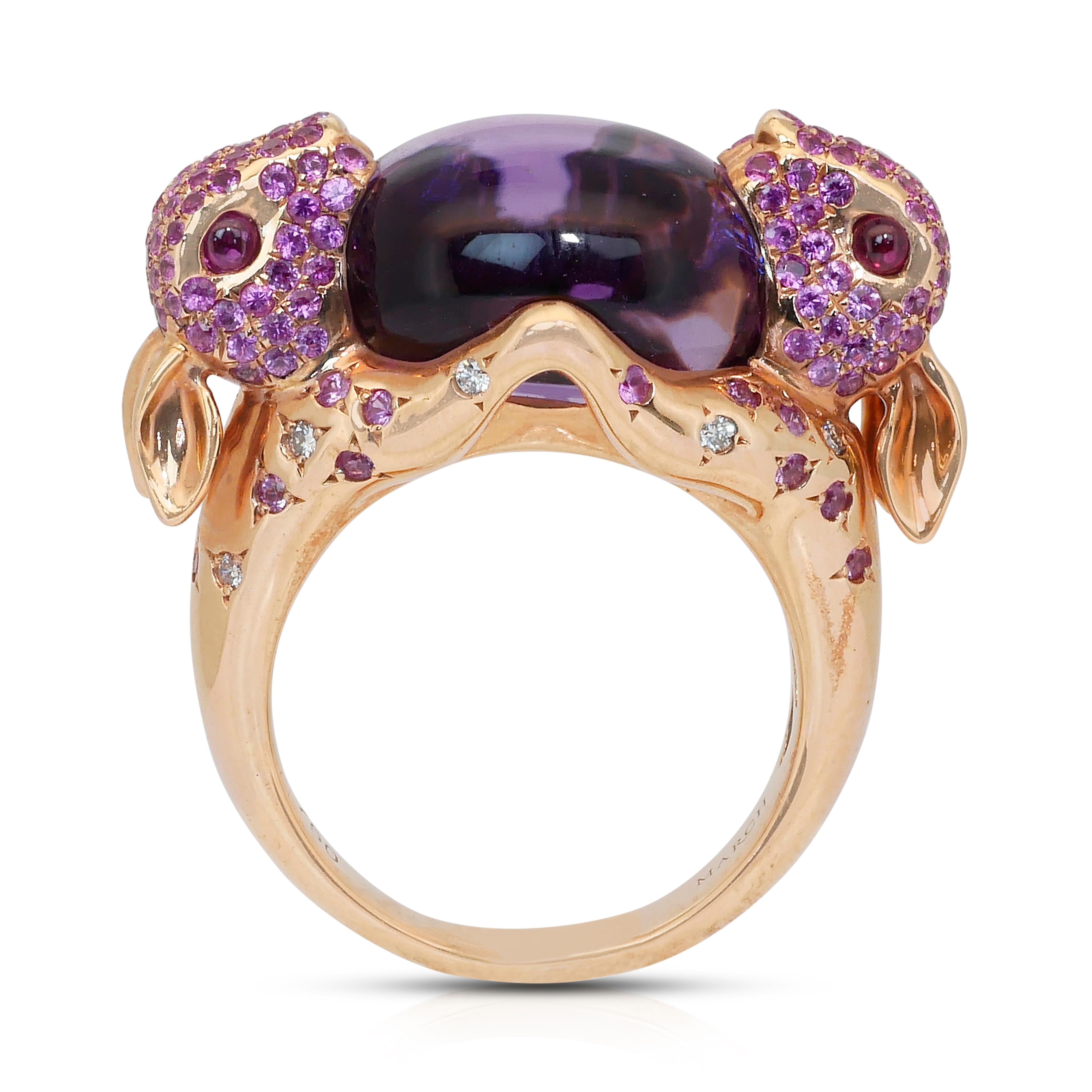 One of a Kind Amethyst, Sapphires, and Diamonds Cocktail Ring in 18k Yellow Gold en venta 3