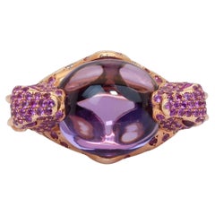 One of a Kind Amethyst, Sapphires, and Diamonds Cocktail Ring in 18k Yellow Gold