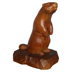 One of a Kind and Professionally Hand Carved Antique Sculpture of a Groundhog