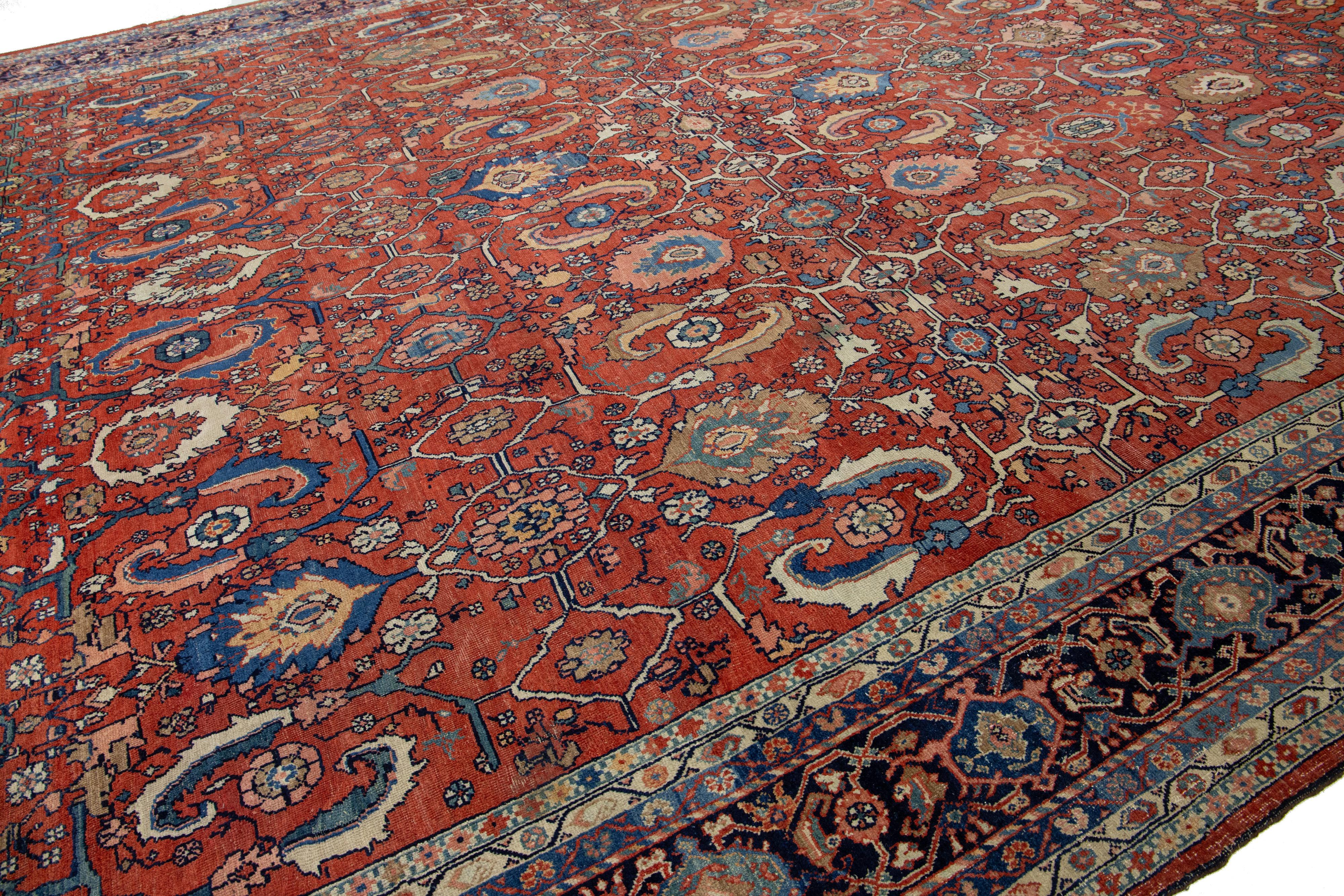 Tapis persan Sultanabad ancien unique en son genre en laine rouge avec motif sur toute sa surface en vente 5