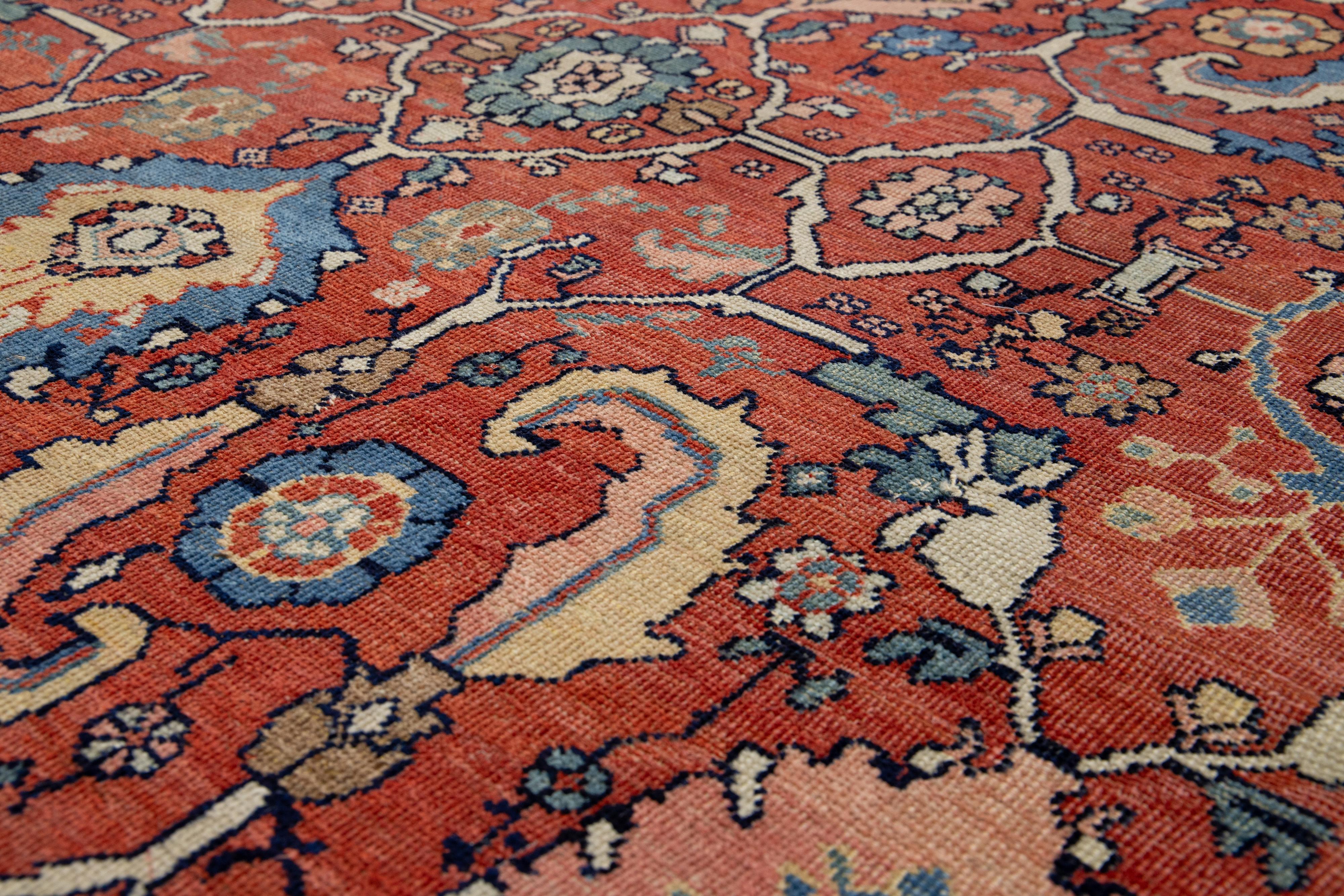 Perse Tapis persan Sultanabad ancien unique en son genre en laine rouge avec motif sur toute sa surface en vente