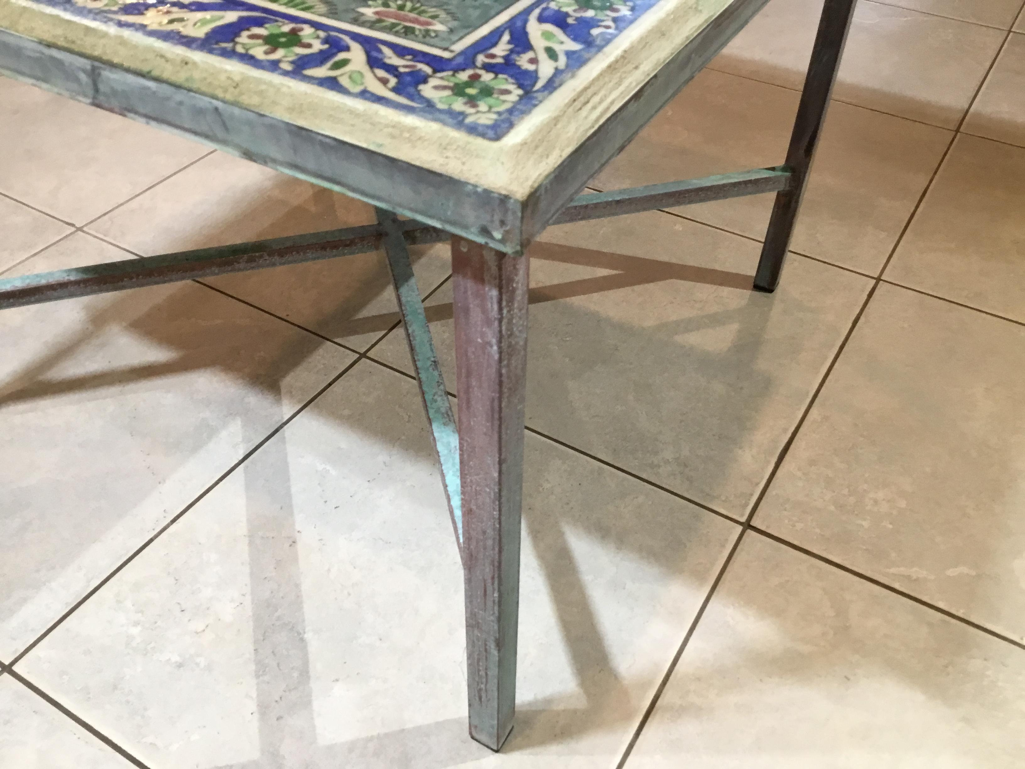 One of a Kind Antique Persian Tile Top Coffee Table 7