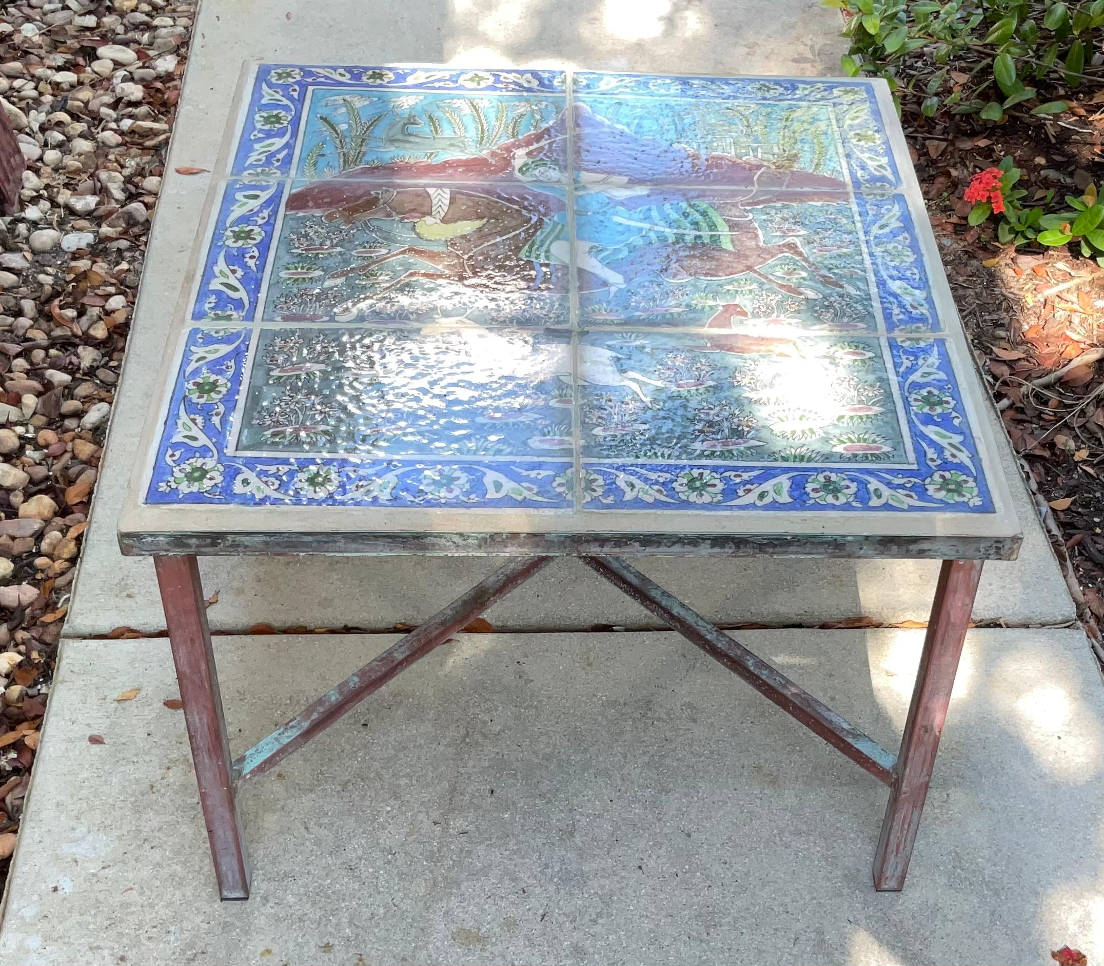 One of a Kind Antique Persian Tile Top Coffee Table For Sale 5