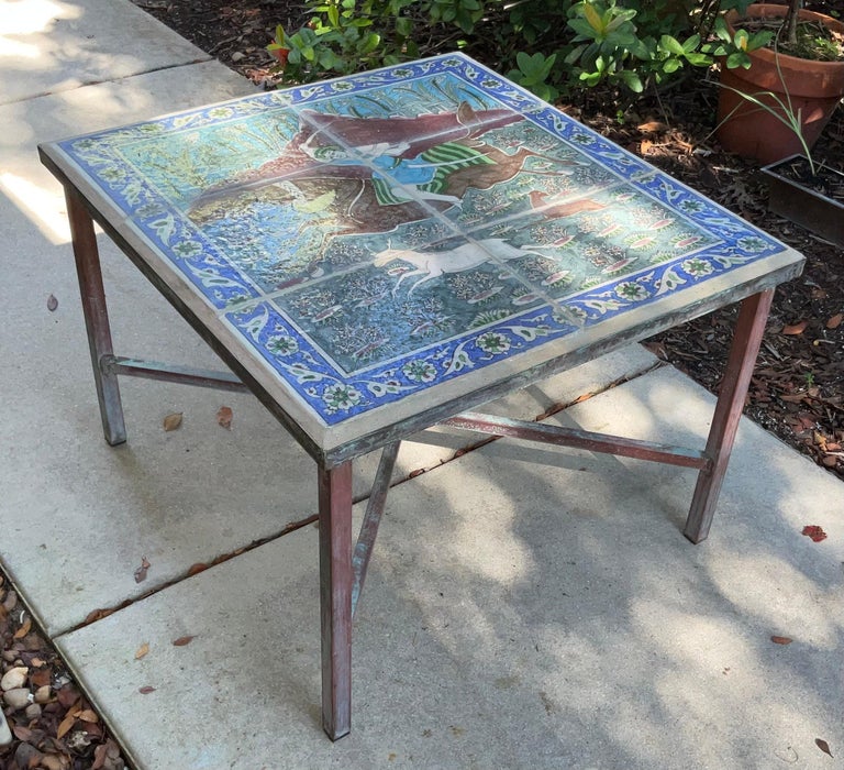 One of a Kind Antique Persian Tile Top Coffee Table For Sale 9