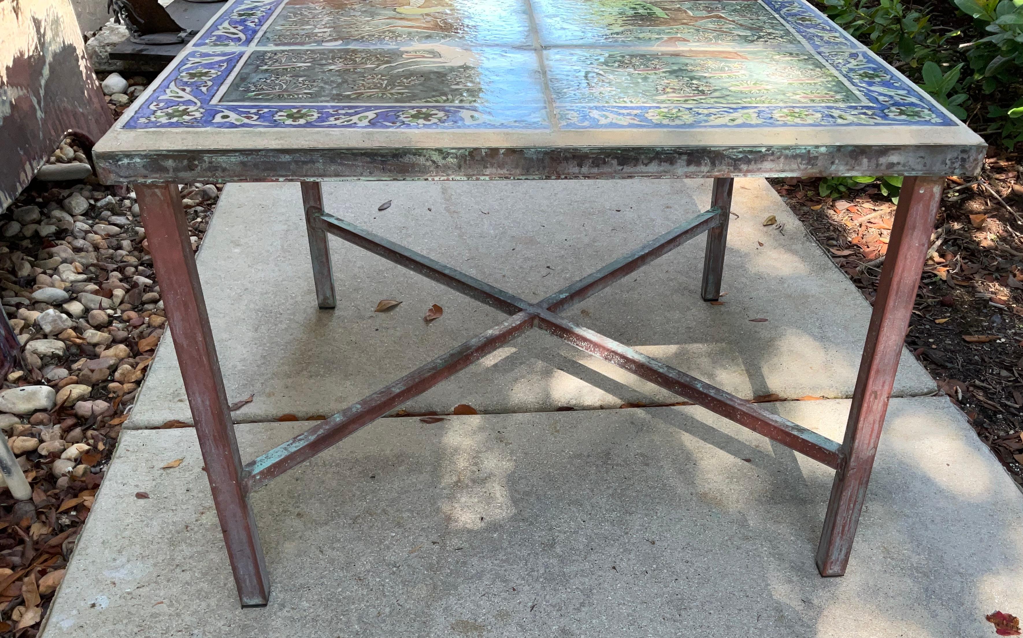 One of a Kind Antique Persian Tile Top Coffee Table For Sale 7